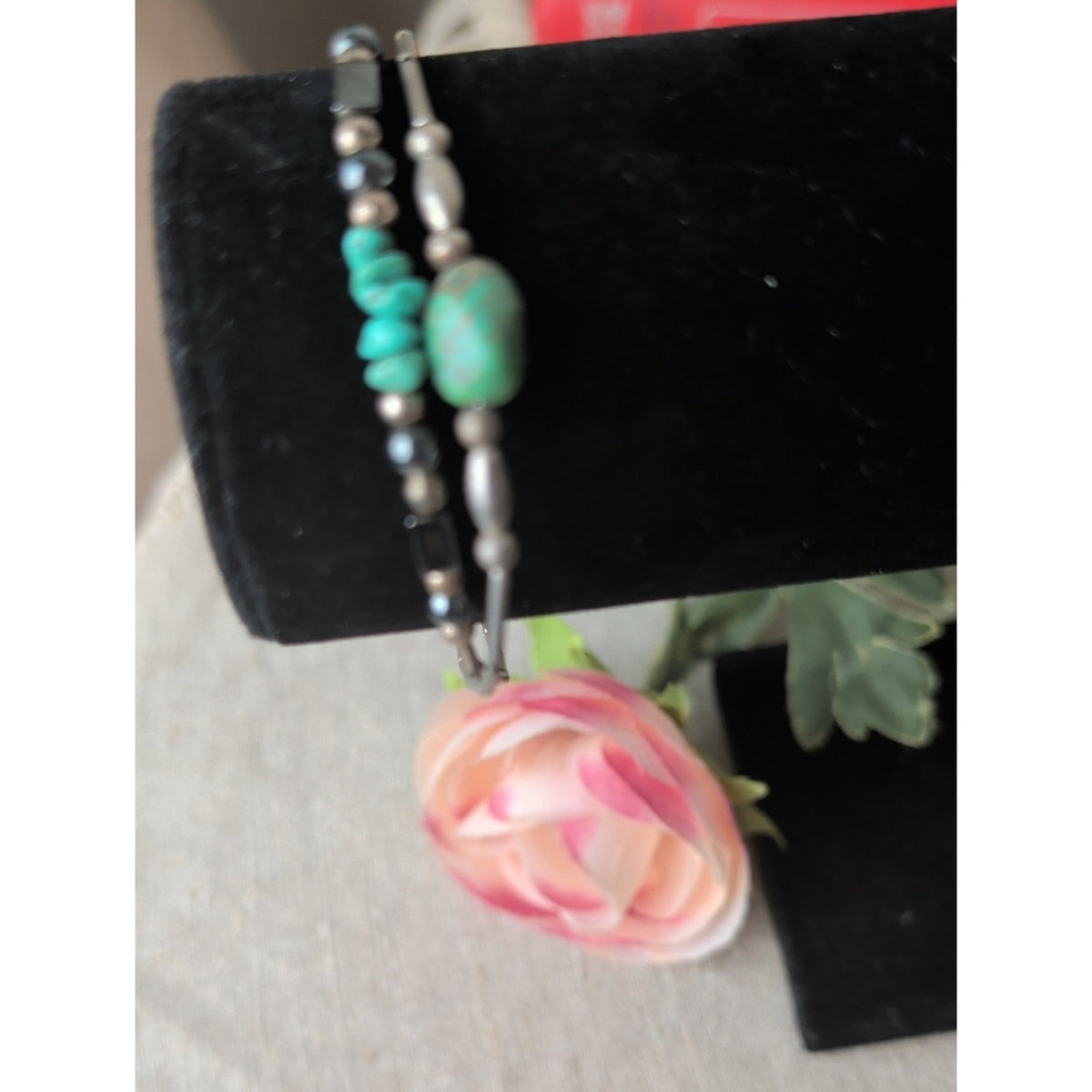 Sterling Silver Turquoise Hematite Bracelet Set Southwestern Stack Natural Stone