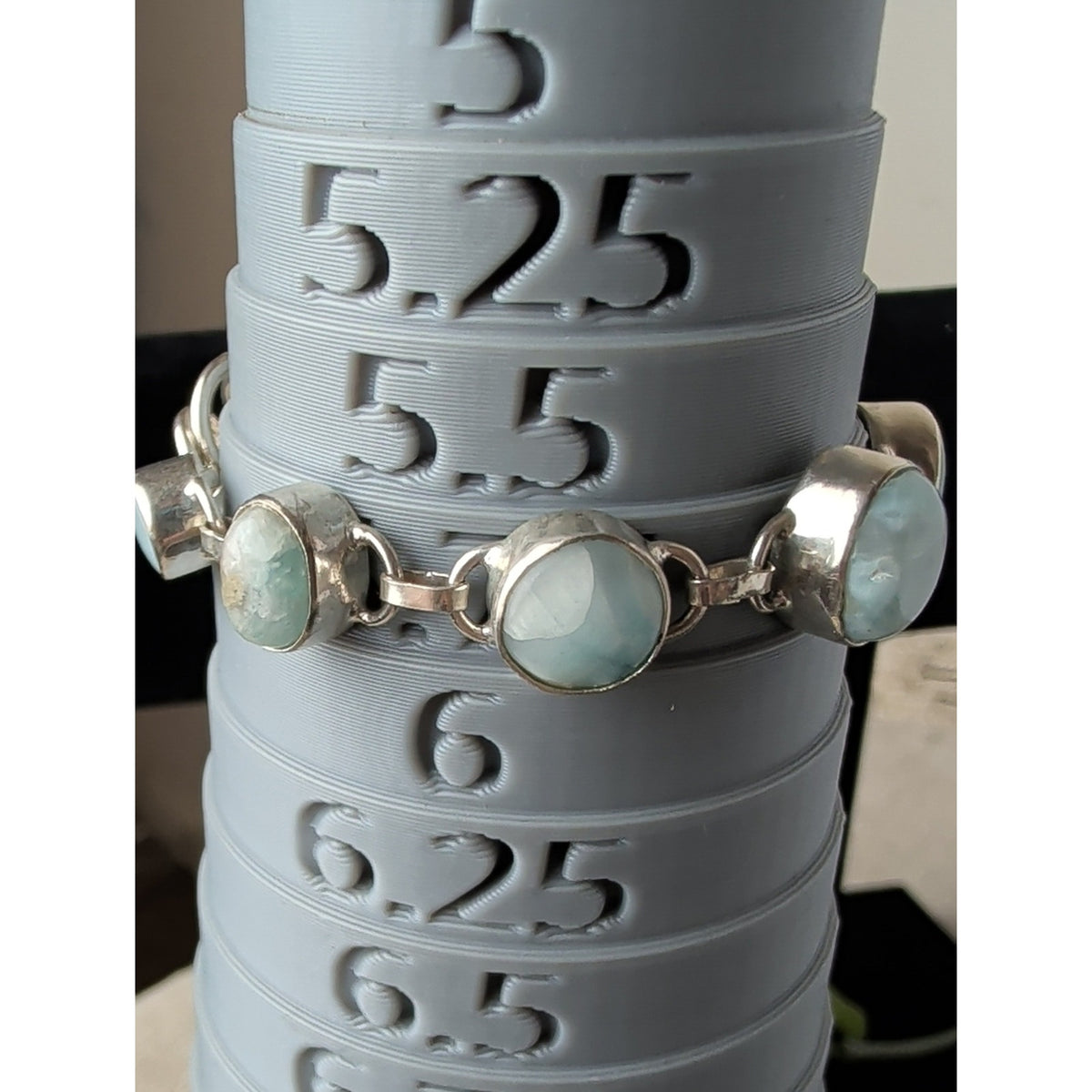 Vintage 925 Sterling Silver Blue Larimar Cabochon Bracelet Ornate Toggle