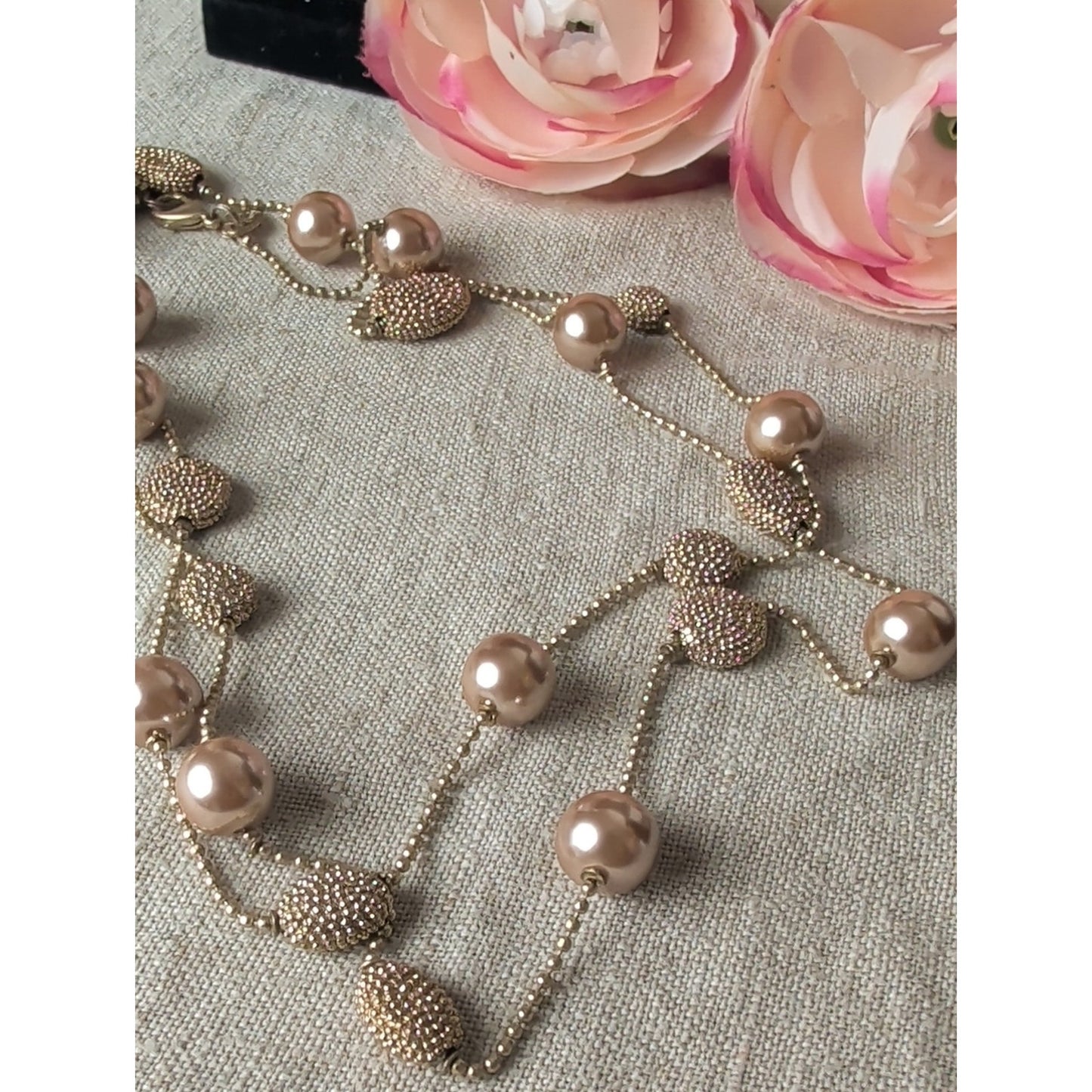 Vintage Kiam Family Gold and Champagne Faux Pearl Bead Layered Necklace