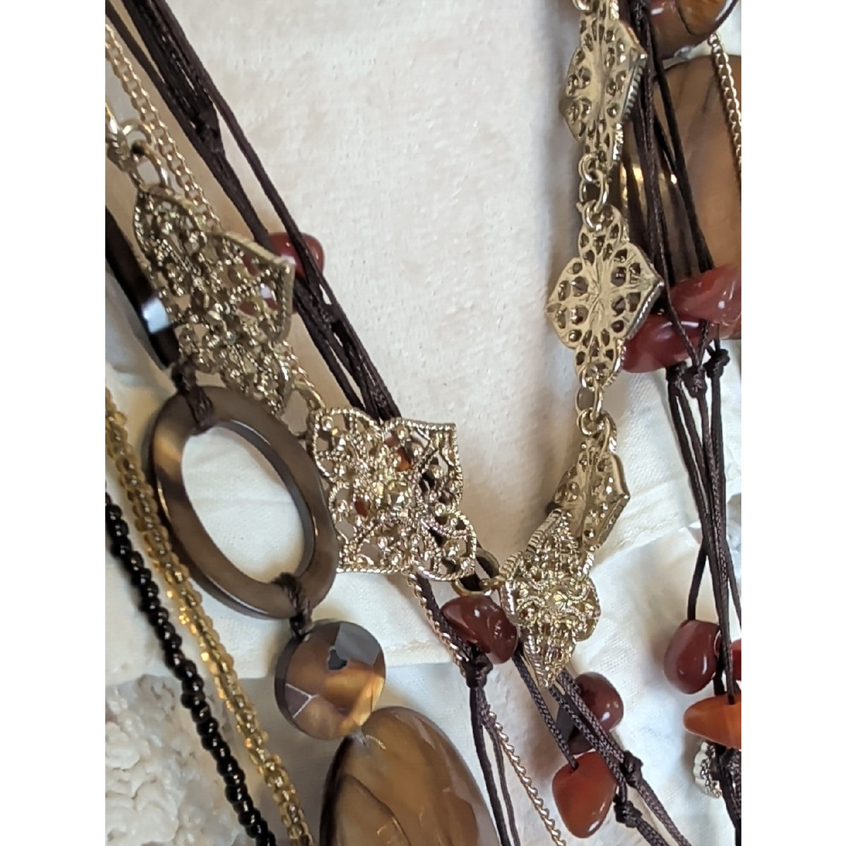 Curated Boho Luxe Necklace Collection 5 Layered Necklaces Agate, Shell, Glass
