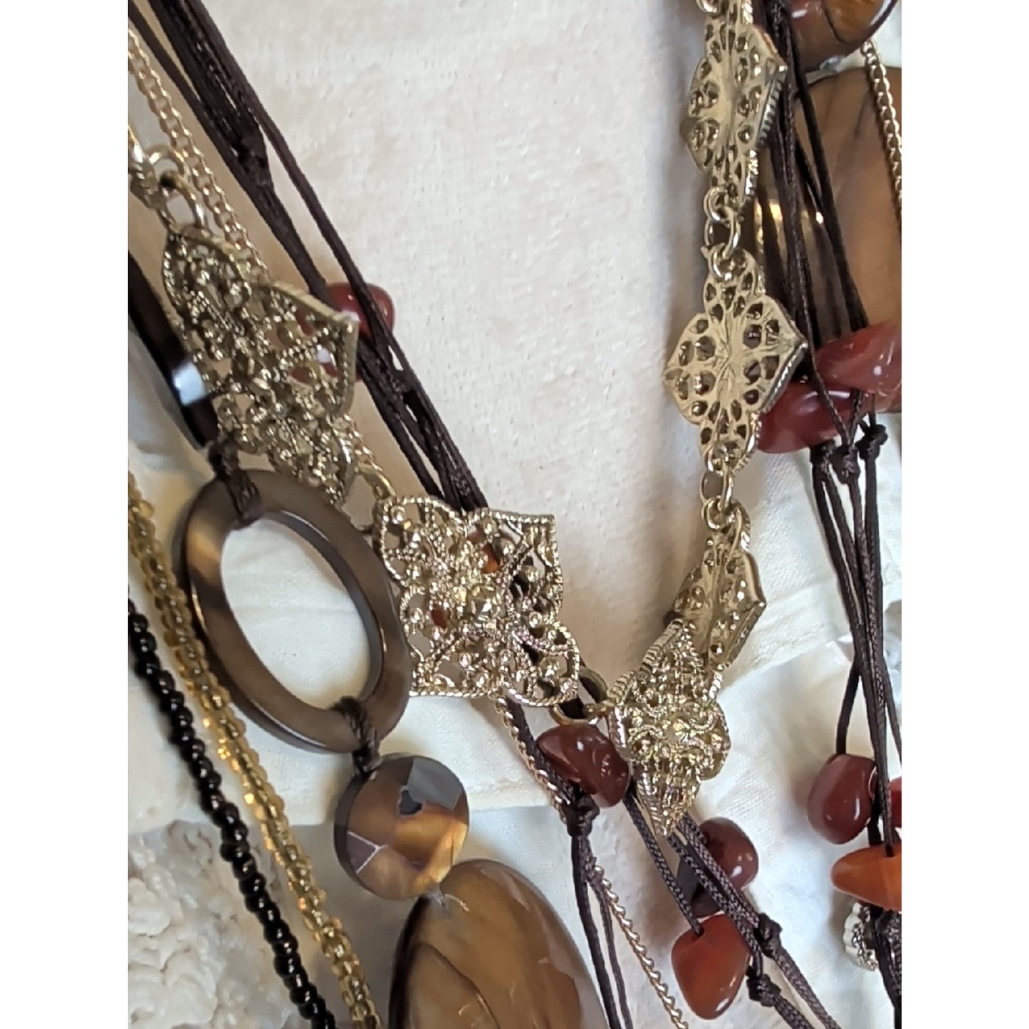 Curated Boho Luxe Necklace Collection 5 Layered Necklaces Agate, Shell, Glass