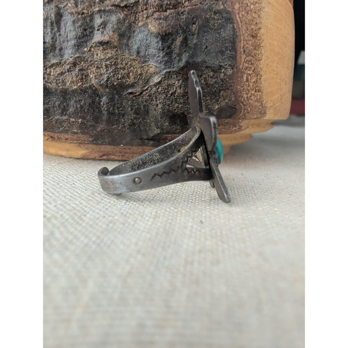 Vintage Fred Harvey Era Maisel's Indian Trading Post GREEN Turquoise Kachina Ring 4g