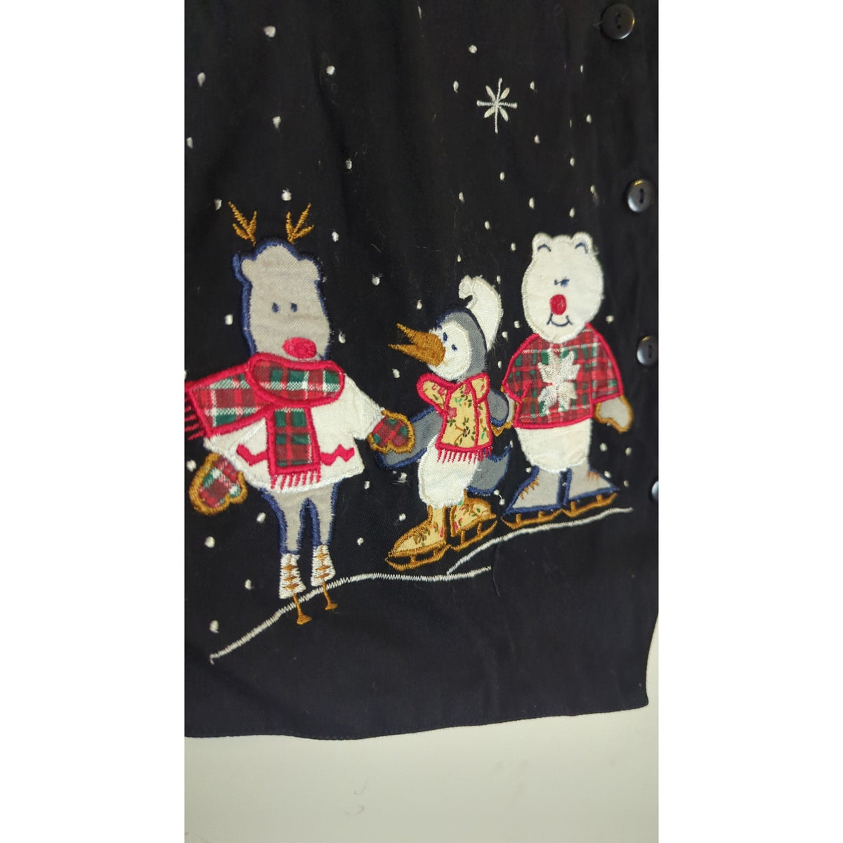 Nostalgic Vintage Winter Festival Embroidered Patchwork Holiday Vest Women's Med.