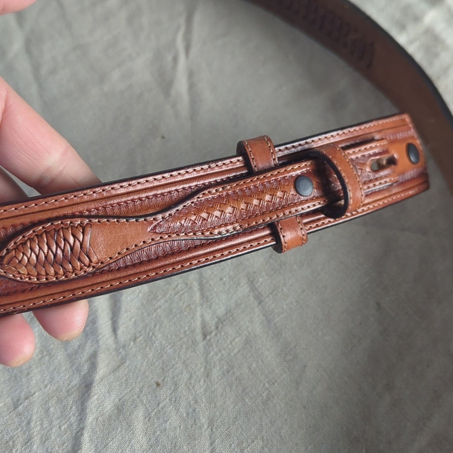 Vintage Braided Leather Belt Strap Size 40 Stamped Leather Western Belt Leather