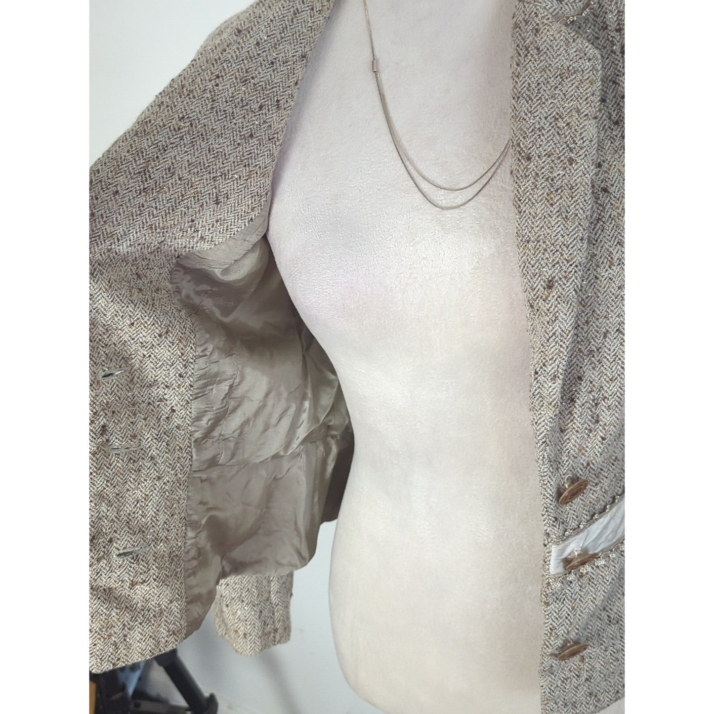 Vintage French Wool Tweed Blazer Angel Nina Paris Jacket Equestrian Style Small