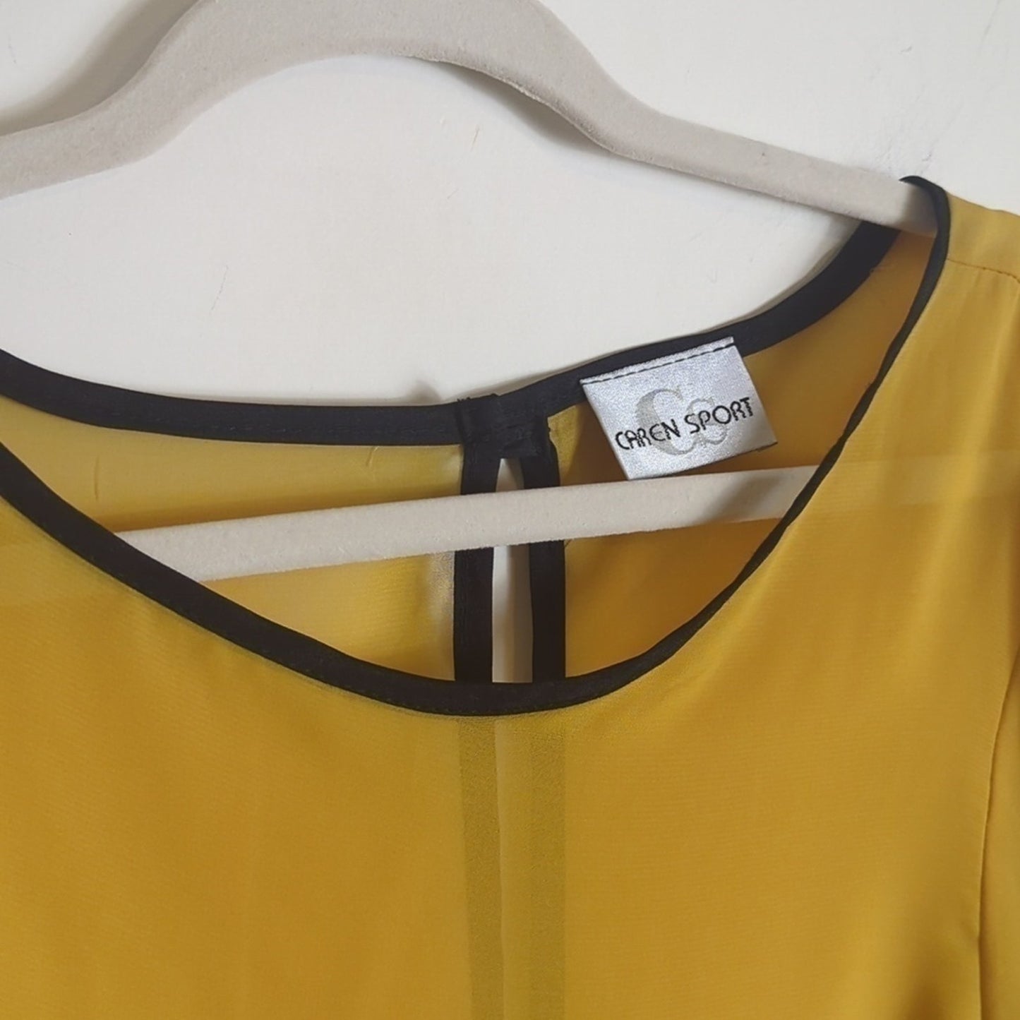 Mustard Yellow Pop-Over Sheer Blouse Peekaboo Back Mustard Yellow