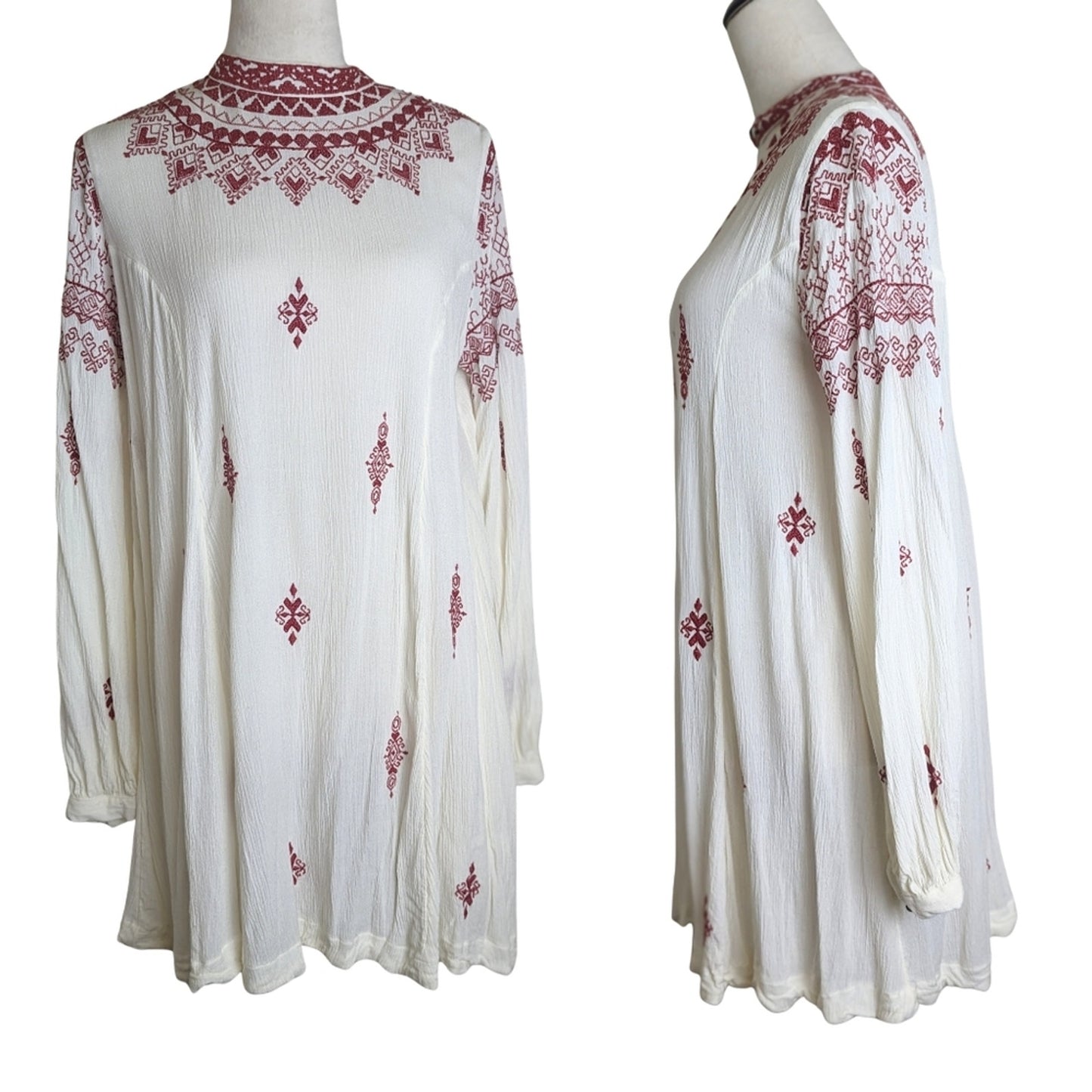Free People Embroidered Boho Gauzy Knit Dress Women's Size Small