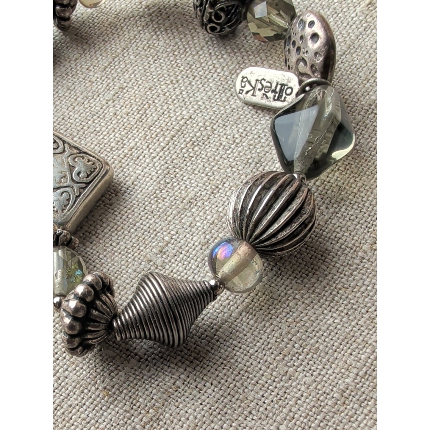Vintage Treska Y2K Boho Heart Charm Bracelet  Silver Tone Artisan Statement
