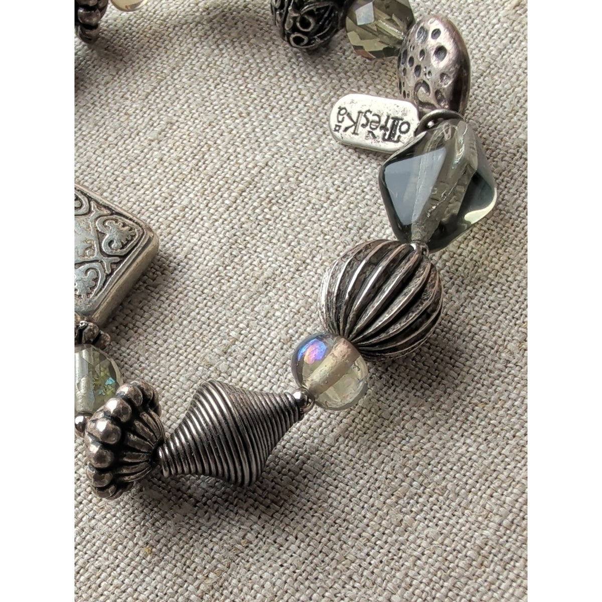Vintage Treska Y2K Boho Heart Charm Bracelet  Silver Tone Artisan Statement
