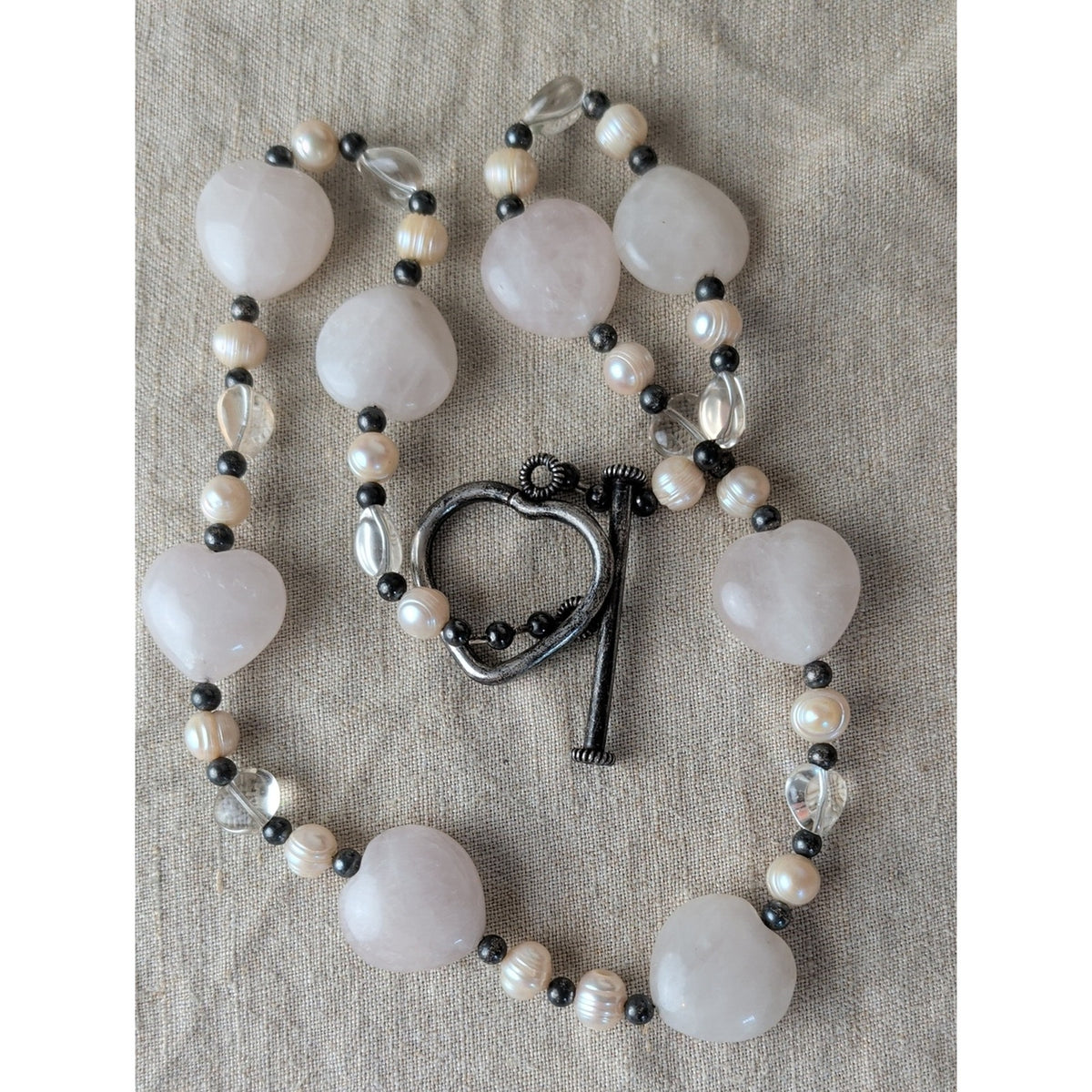 925 Sterling Silver Freshwater Pearl & Natural Gemstone Necklace Artisan