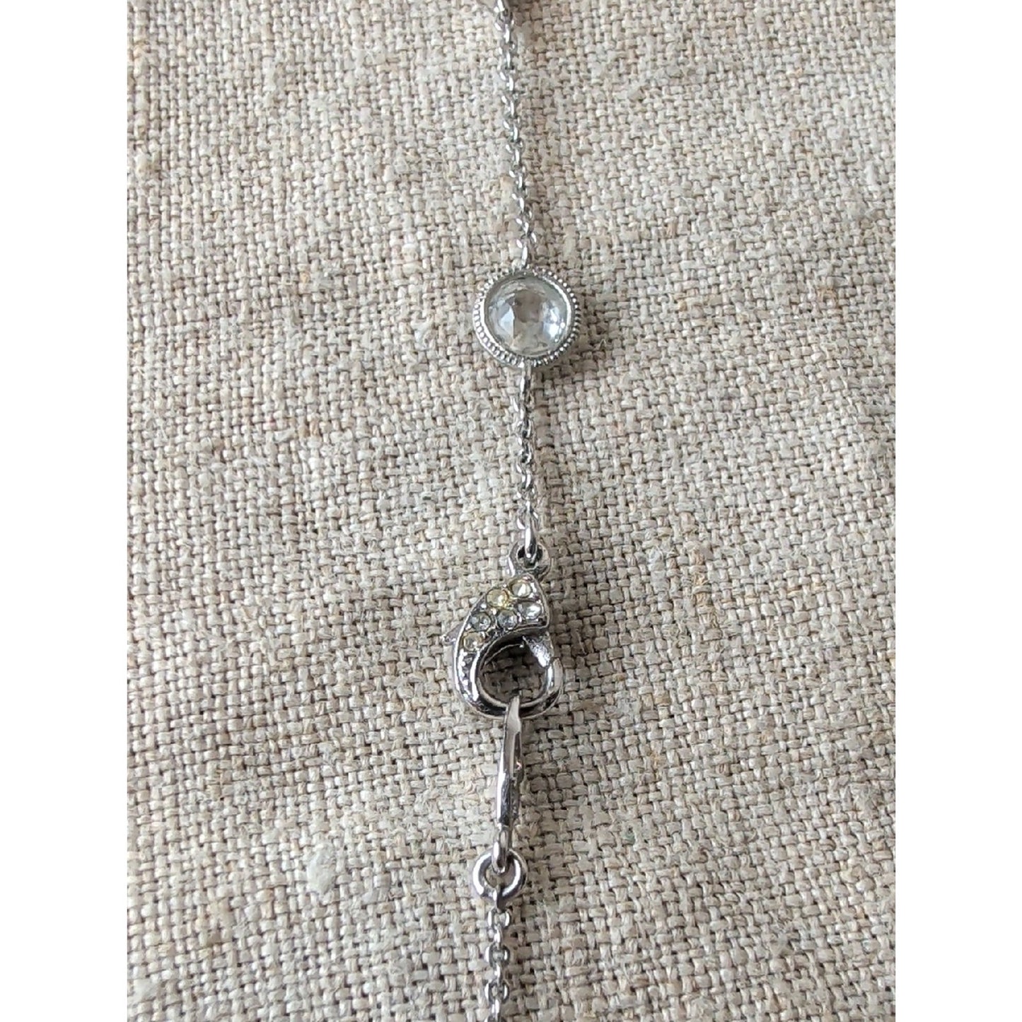 Nardi Venetian Revival Station Necklace CZ Filigree Silver Tone Art Deco Bridal