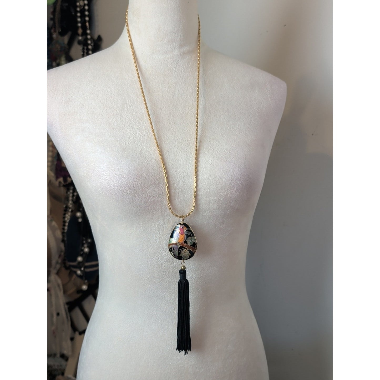 OOAK Vintage Cloisonné Parrot Pendant Necklace Authentic Monet Gold Tone Chain