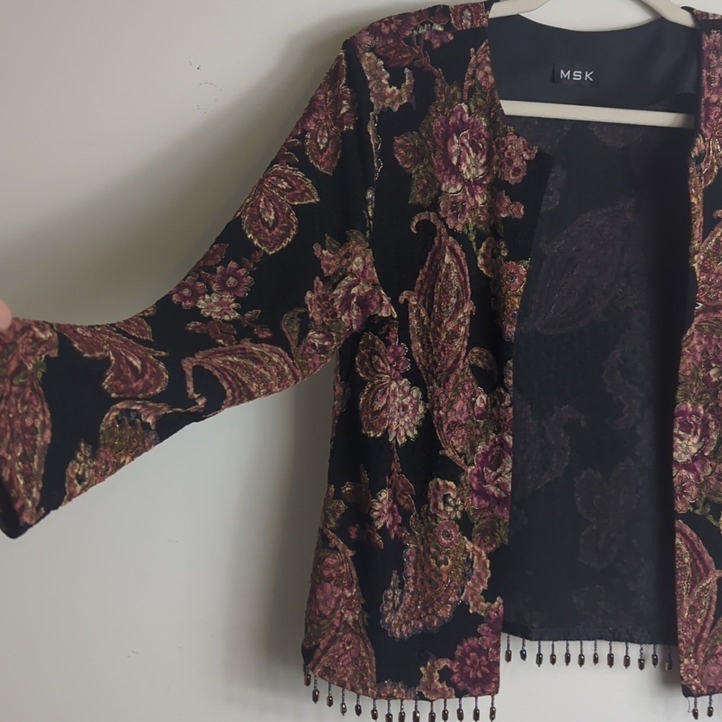Whimsigoth Y2K Cardigan Floral Paisley Animal Print Background Jewel M