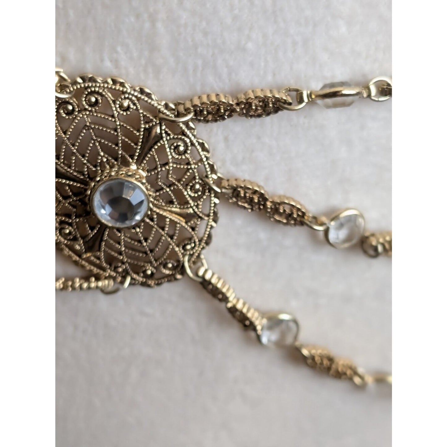 Boho Gold Tone Filigree Crystal Waist Belt Layered Chain Festival Fairycore