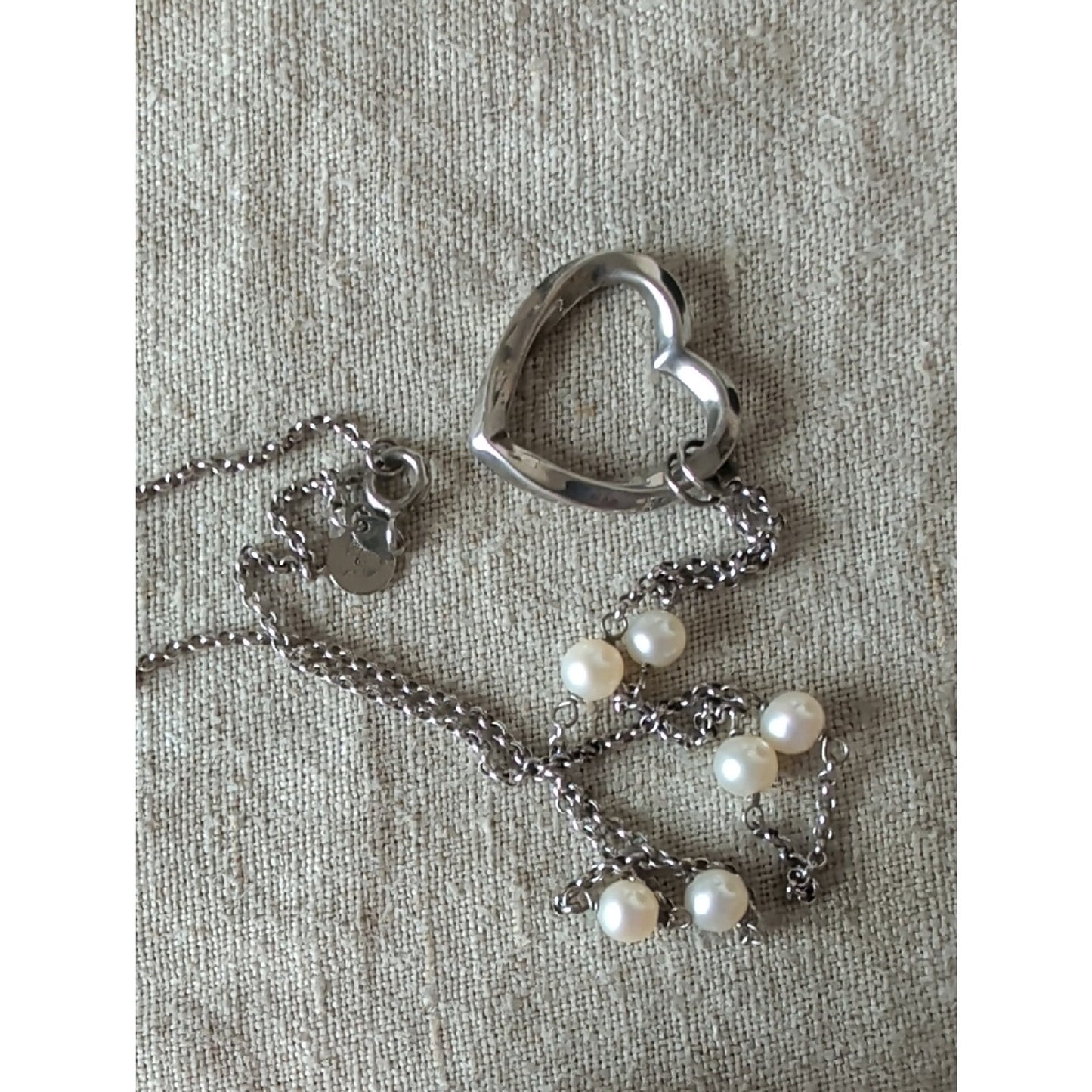 Adina Reyter 925 Sterling Silver Open Heart Pearl Necklace