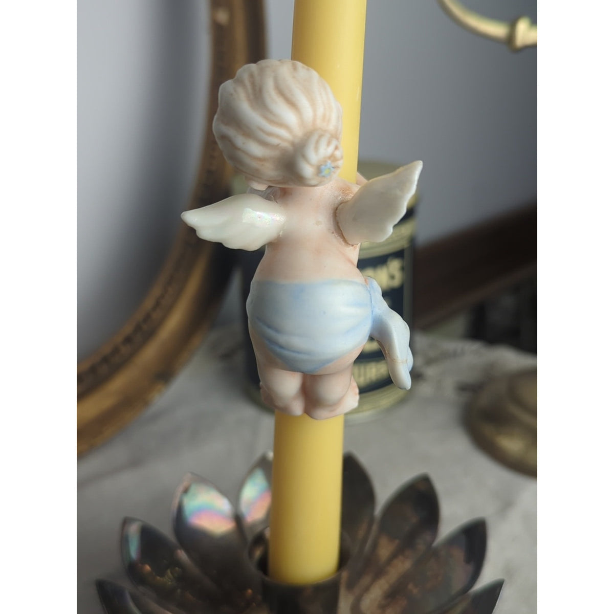 Vintage Cherub Candle Hugger – Romantic Putti Angel Pair Storybook Cottage