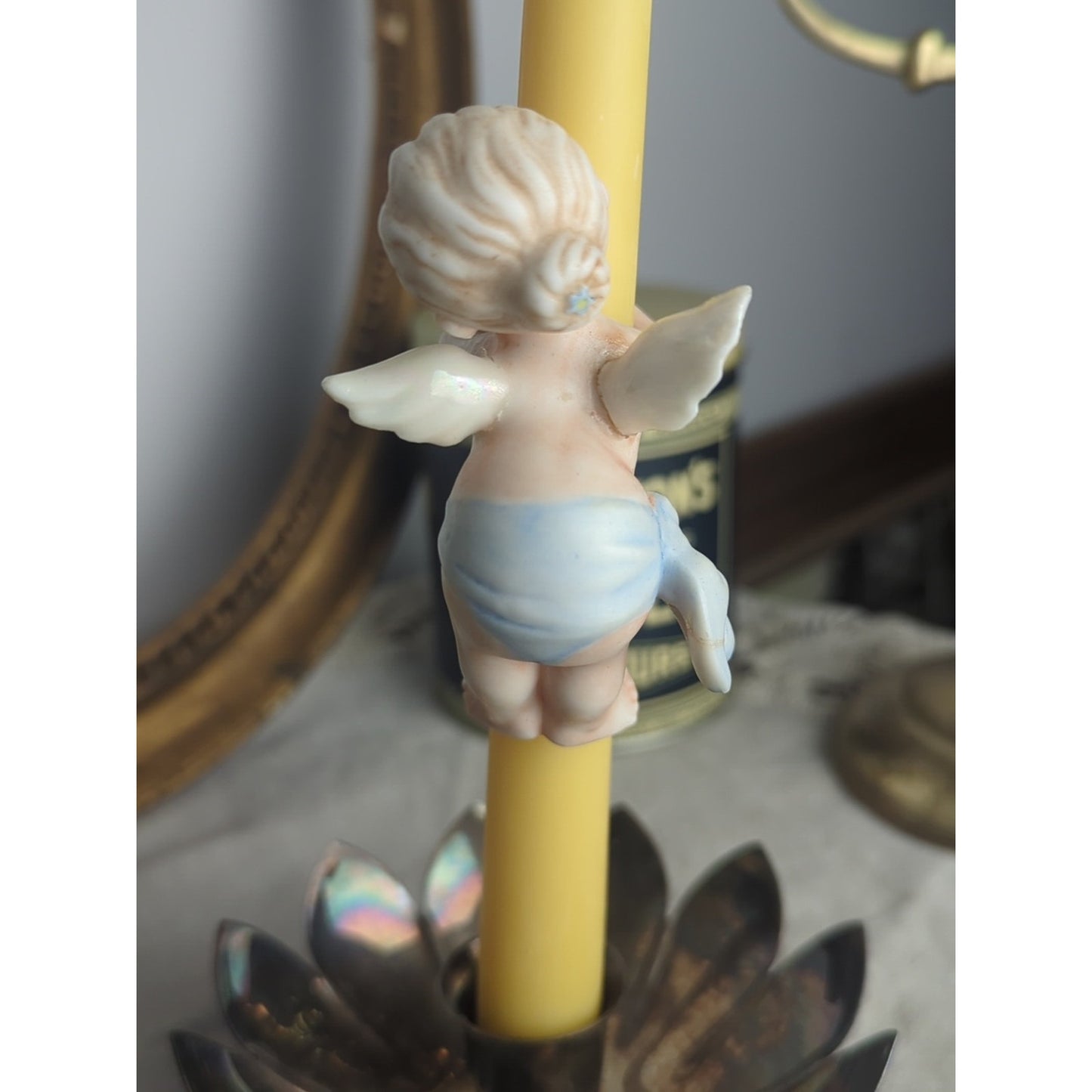 Vintage Cherub Candle Hugger – Romantic Putti Angel Pair Storybook Cottage