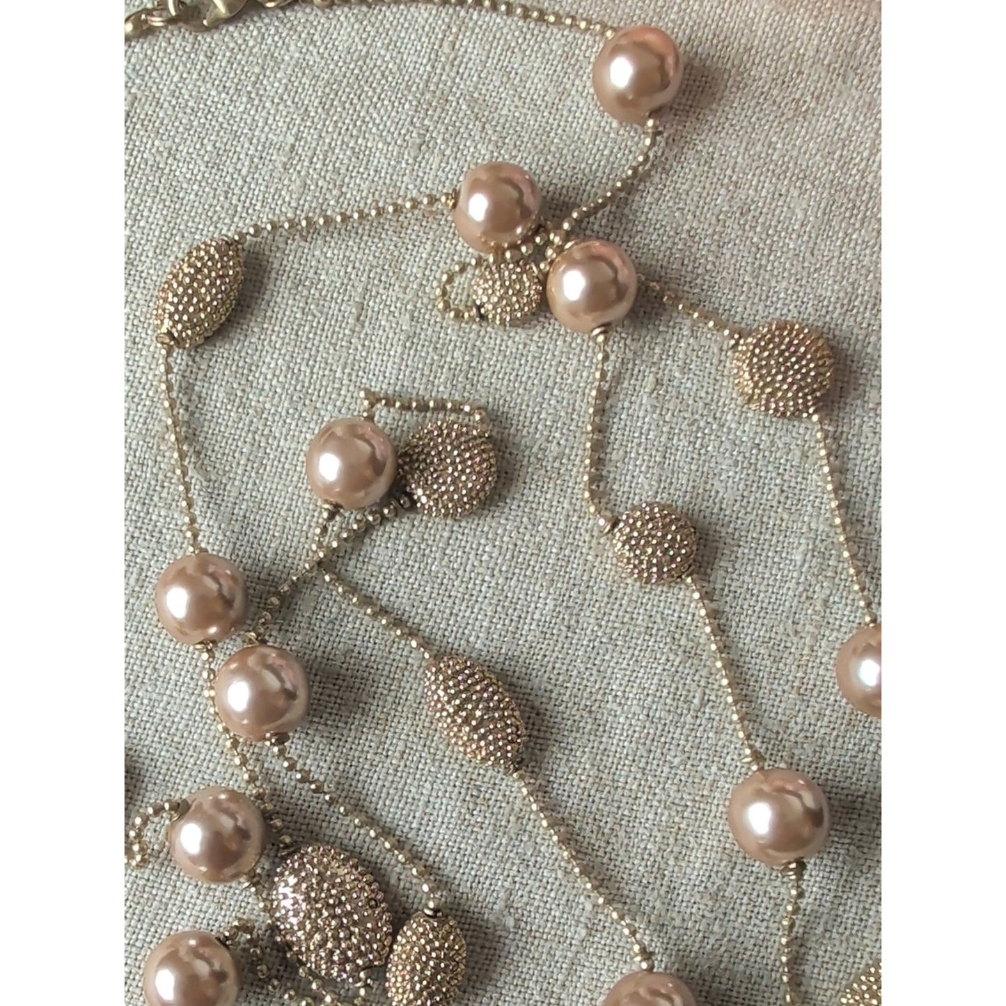 Vintage Kiam Family Gold and Champagne Faux Pearl Bead Layered Necklace