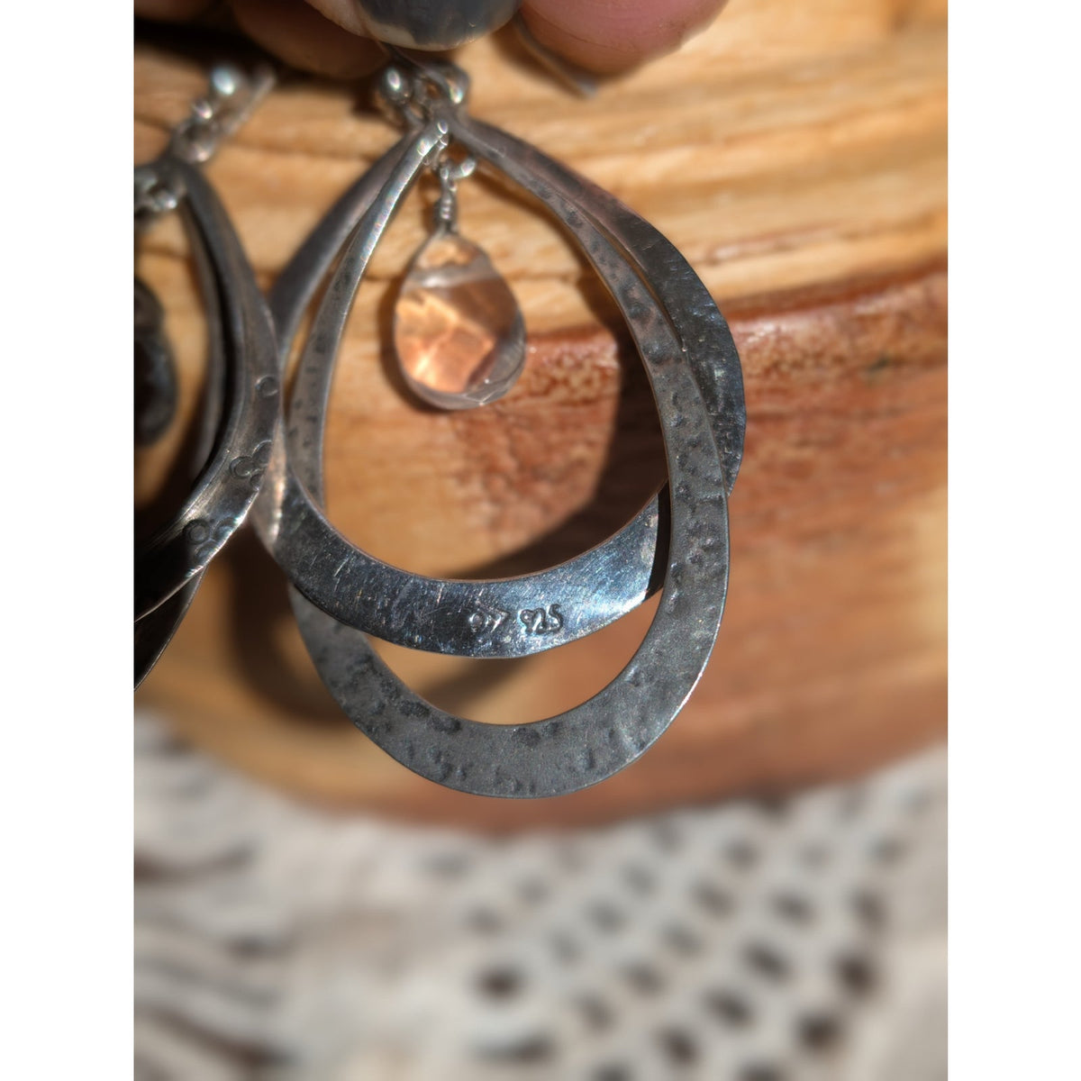 Vintage Silpada Sterling Silver Teardrop Double Hoop Dangle Earrings with Faceted Crystal Drops, Retired Boho Jewelry Style W1681