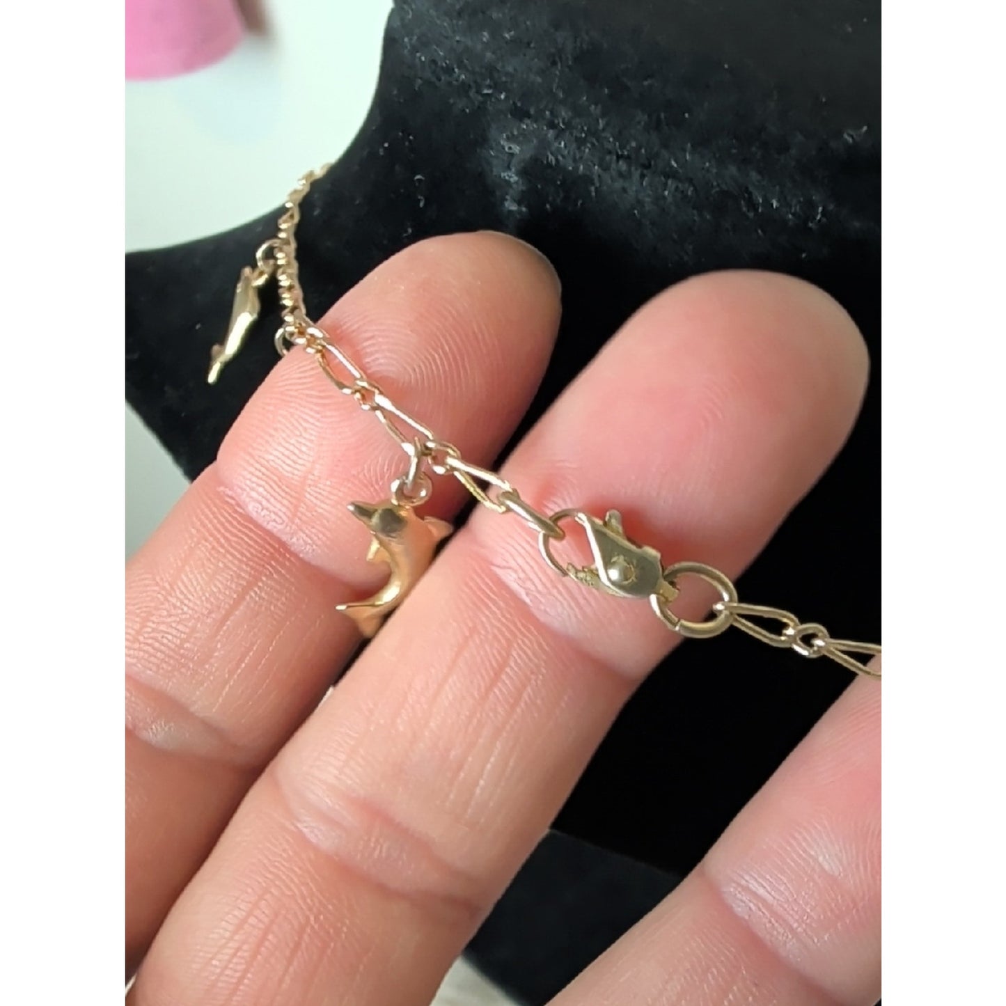 Vintage Dolphin & Star Charm Necklace Gold Tone Coastal Y2K Bracelet / Anklet