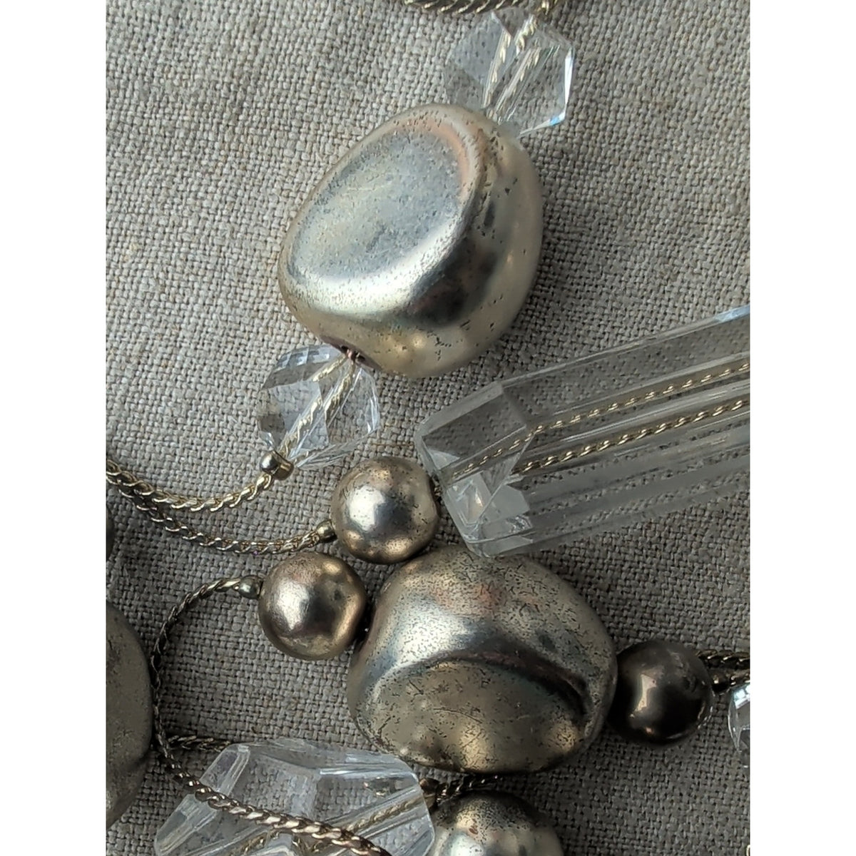 3 Strand Opera Necklace Silver Tone Clear Bead Chunky Art To Wear