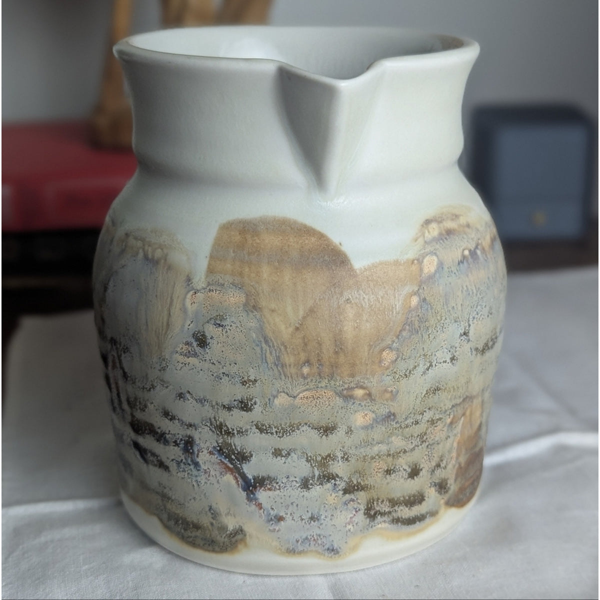 Stocky Handmade Artist Signed Pitcher Flowers Milk Shelf Styling Cottage