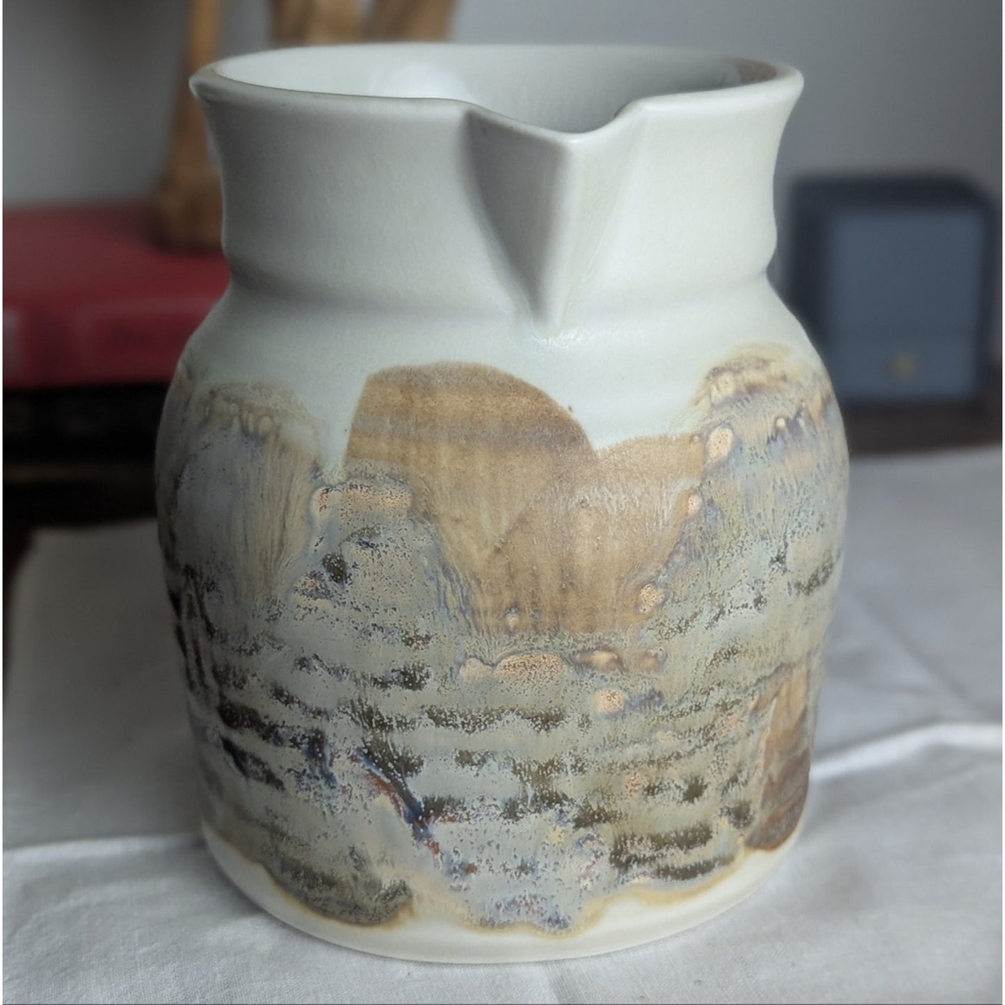 Stocky Handmade Artist Signed Pitcher Flowers Milk Shelf Styling Cottage