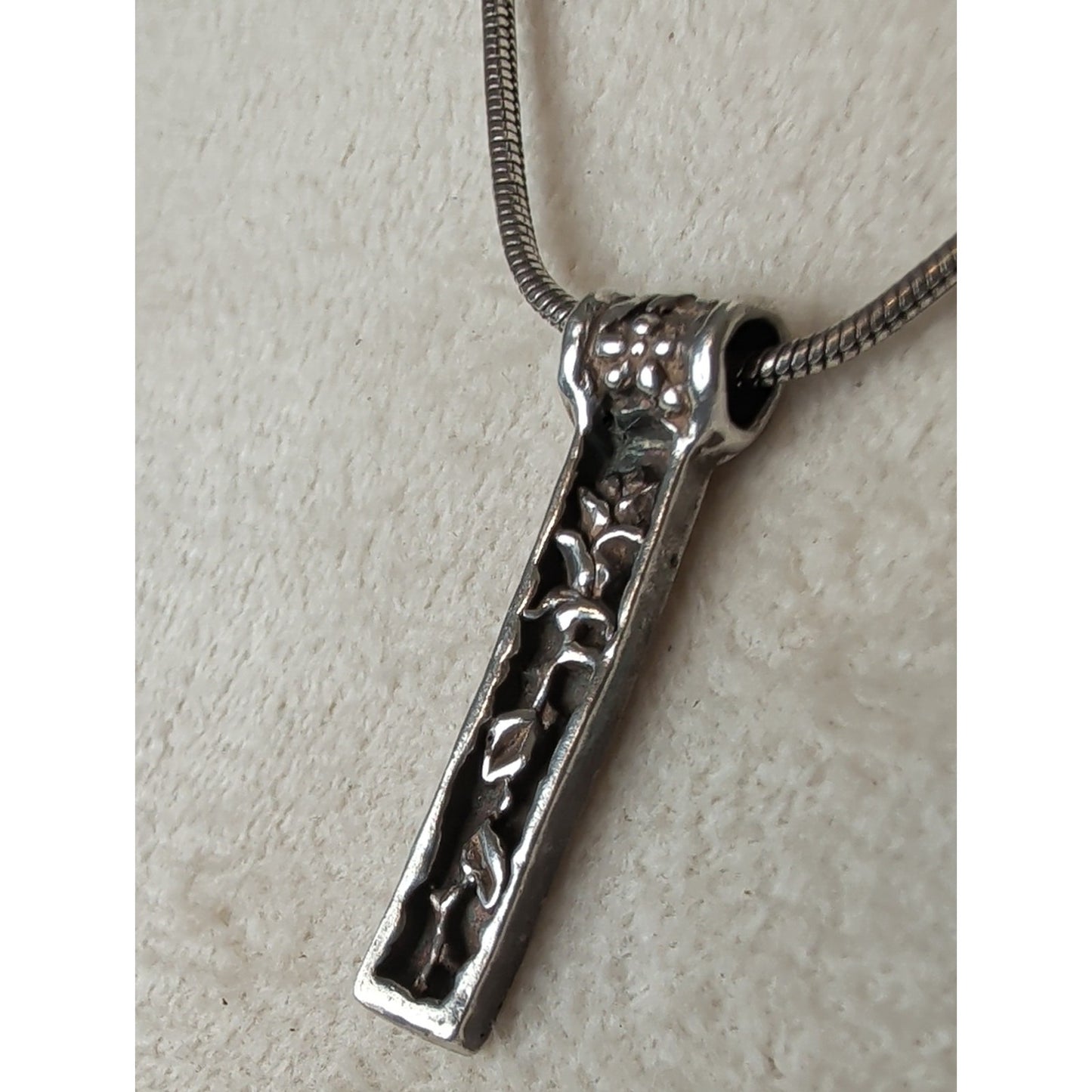 Floral Pendant Necklace 925 Botanical Bar Pendant Mixed Metal