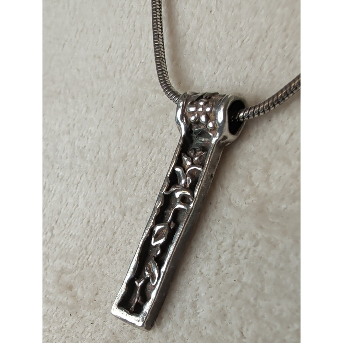 Floral Pendant Necklace 925 Botanical Bar Pendant Mixed Metal
