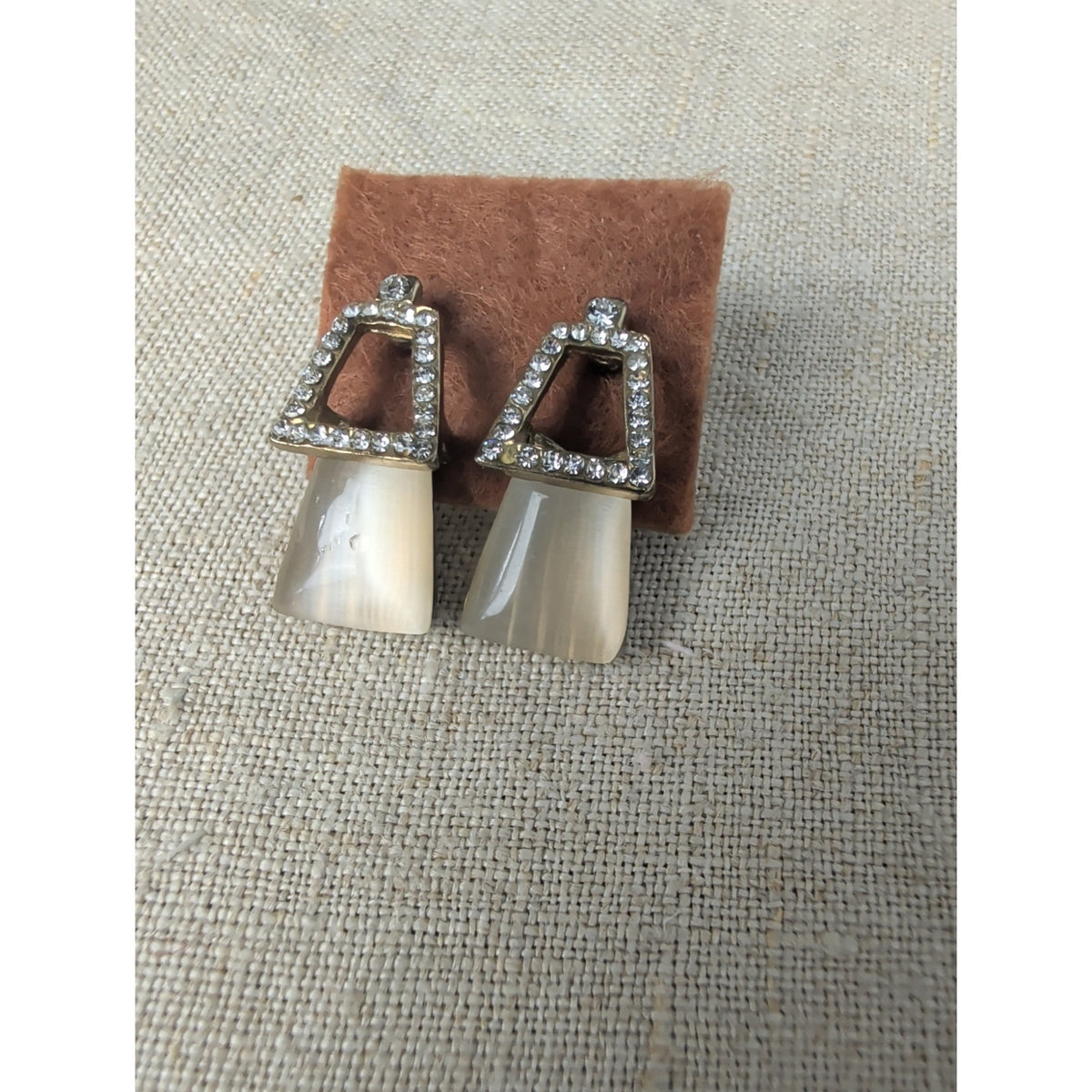 Posh Vintage Champagne Glass Mushroom Earings with Glass Rhinestone Tops