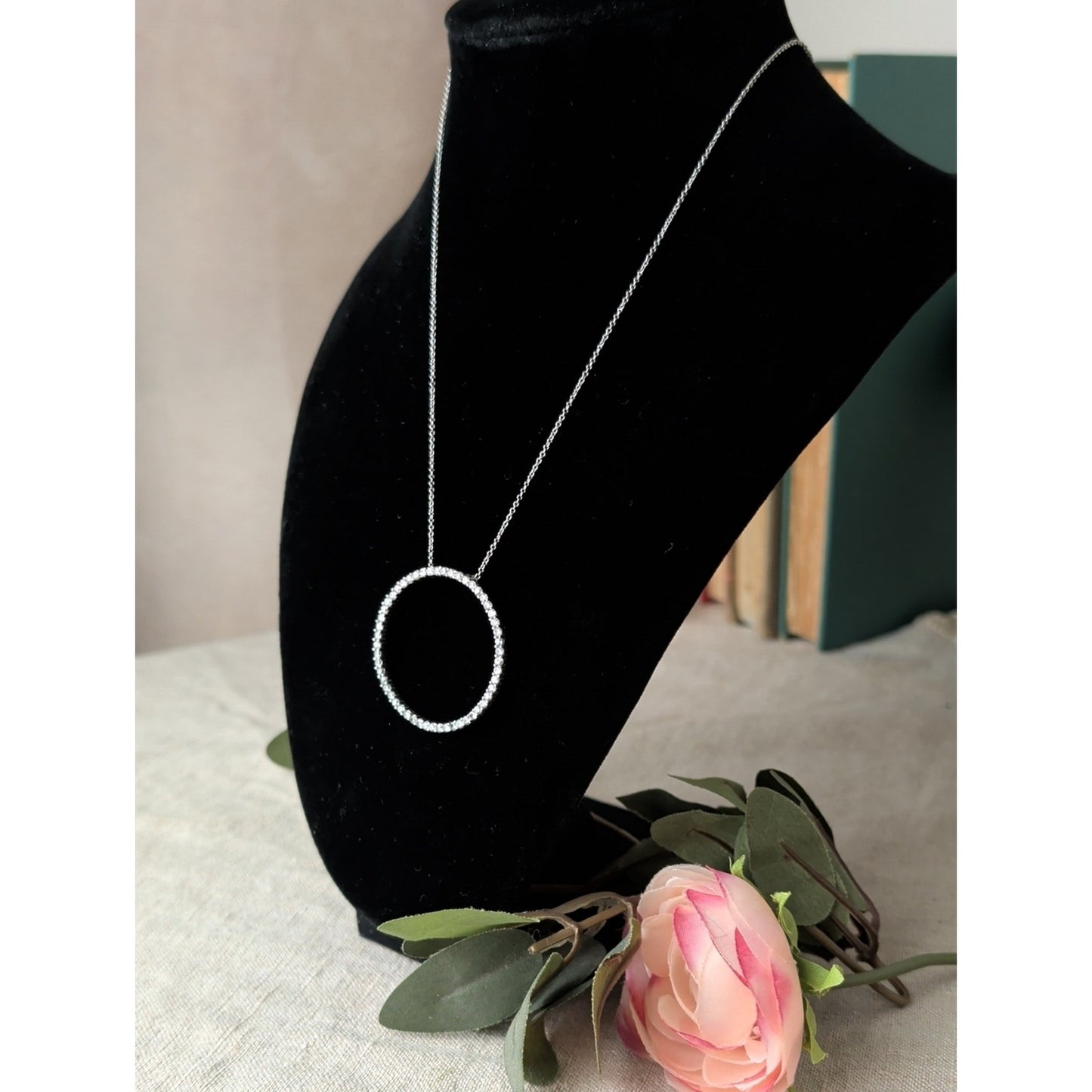Sterling Silver CZ Circle Necklace 925  Pavé Eternity Karma Pendant Minimalist