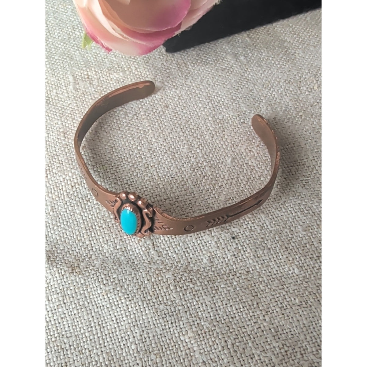 Signed Vintage Copper Cuff Bracelet Child Southwestern Arrow Detailing