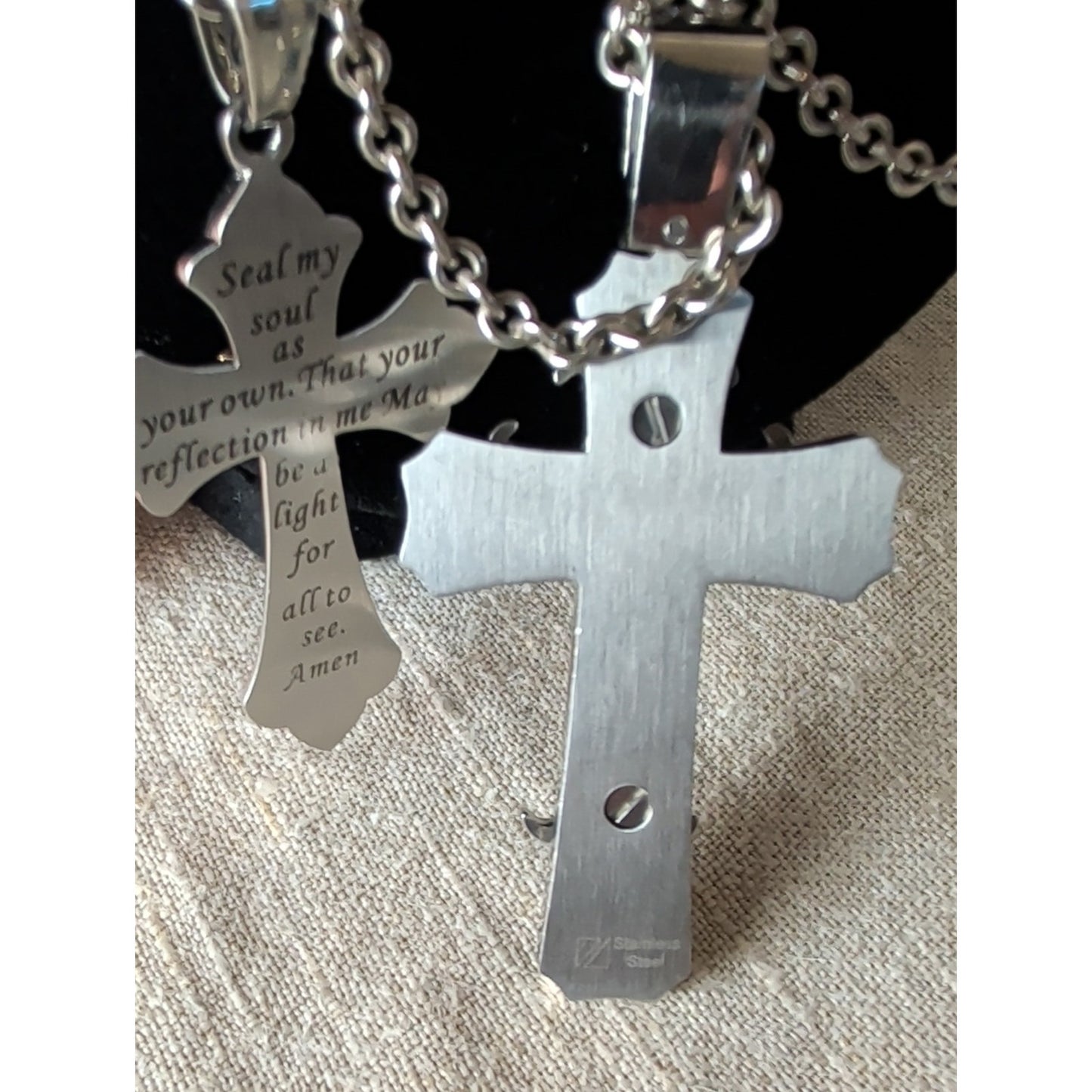 His & Hers Stainless Steel Cross Necklace Set Inspirational Couple Gift