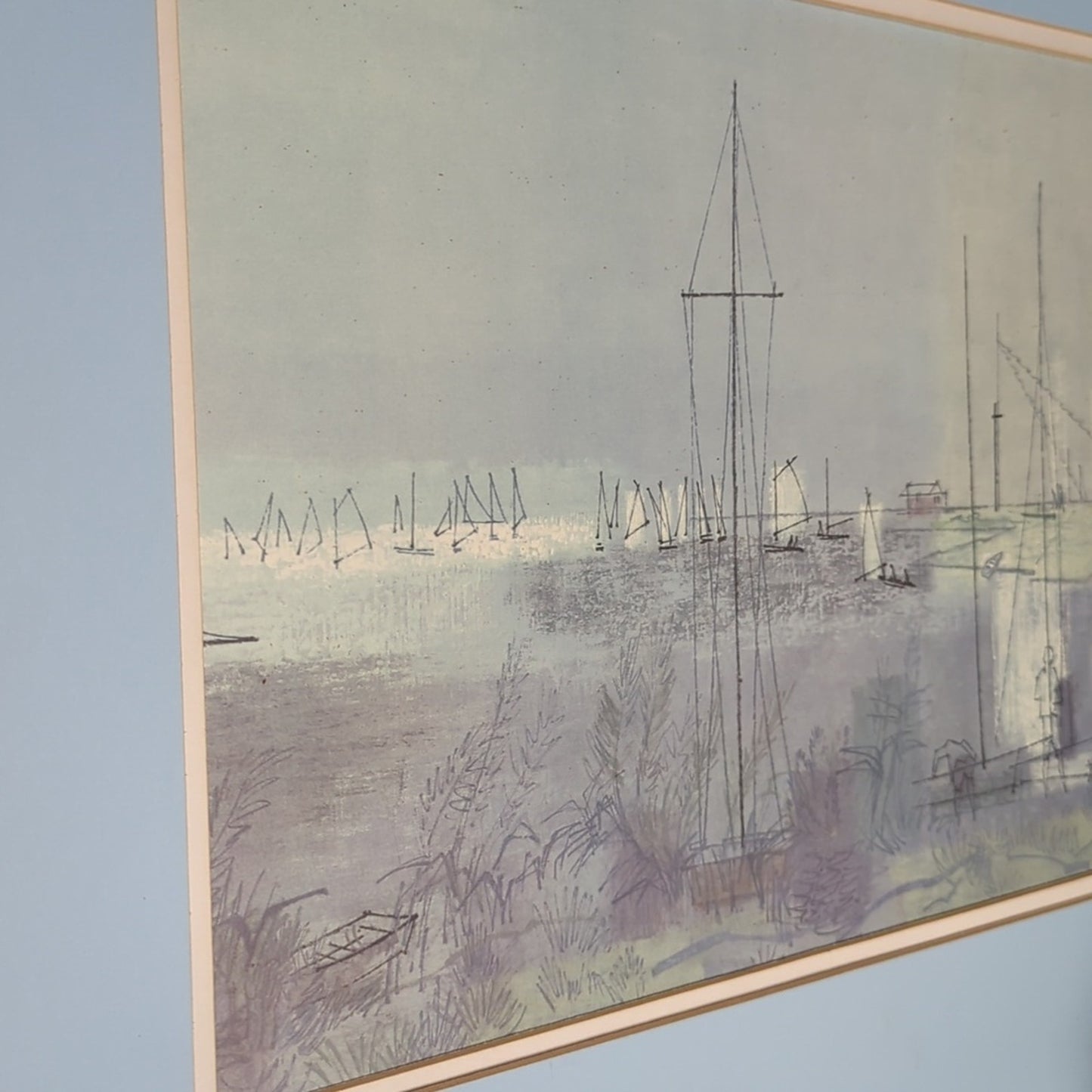 Vintage 70's Joe Jones “Setting Sail” Coastal Harbor Art Printed In Holland