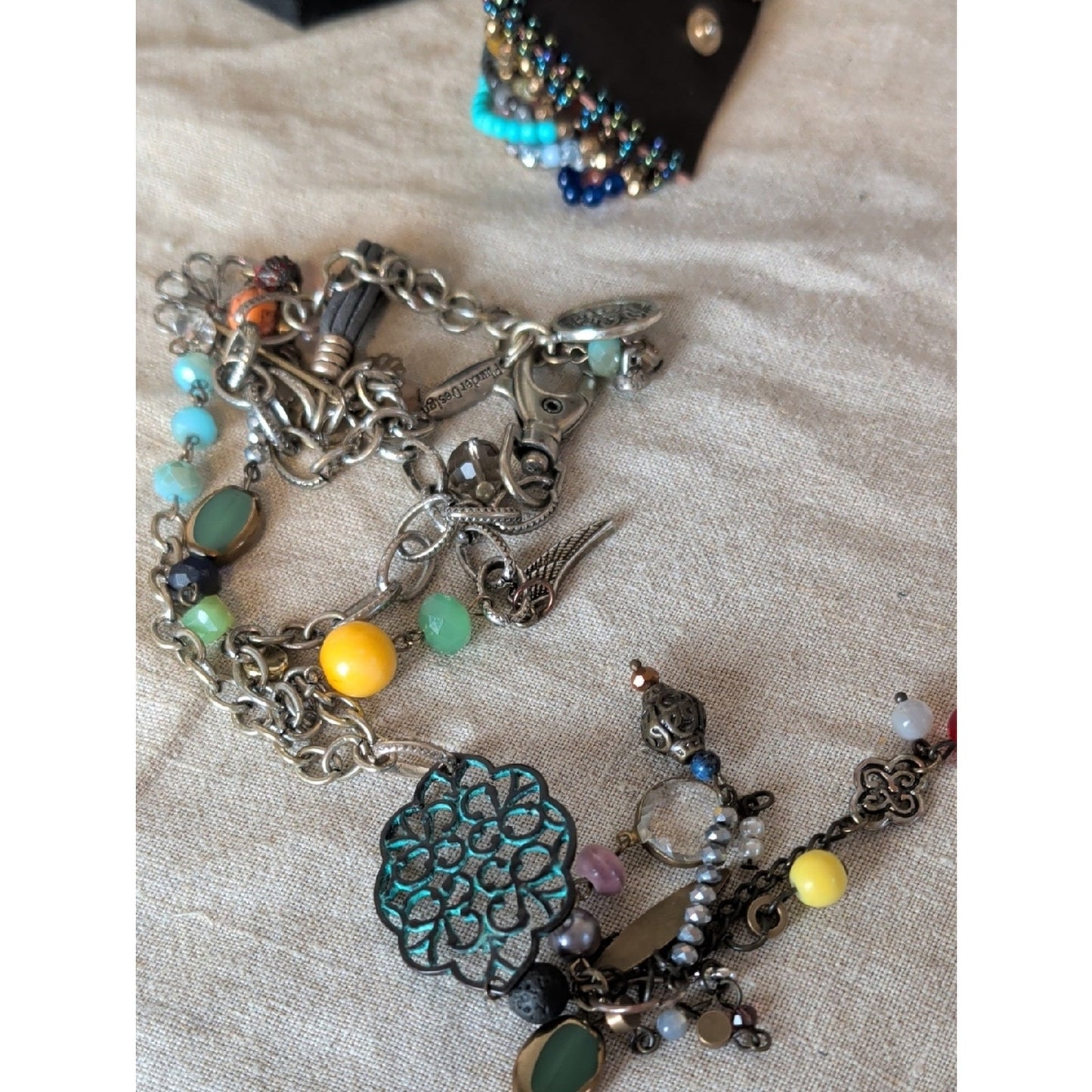 Plunder Boho Charm Necklace & Snap Cuff Bracelet Set Eclectic Festival Jewelry