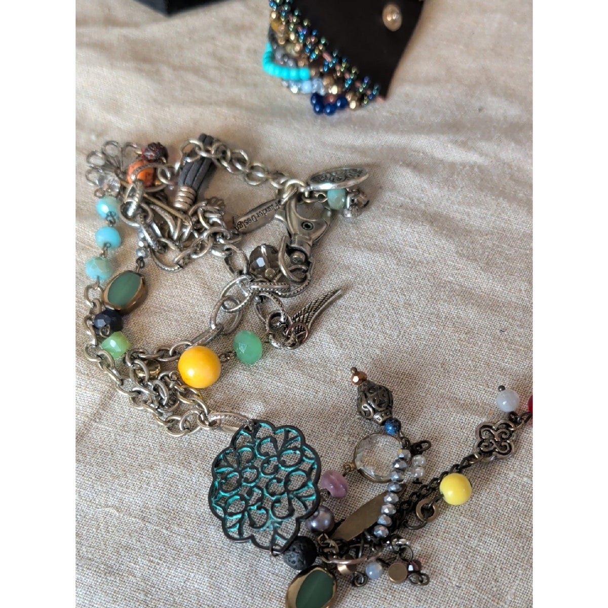 Plunder Boho Charm Necklace & Snap Cuff Bracelet Set Eclectic Festival Jewelry