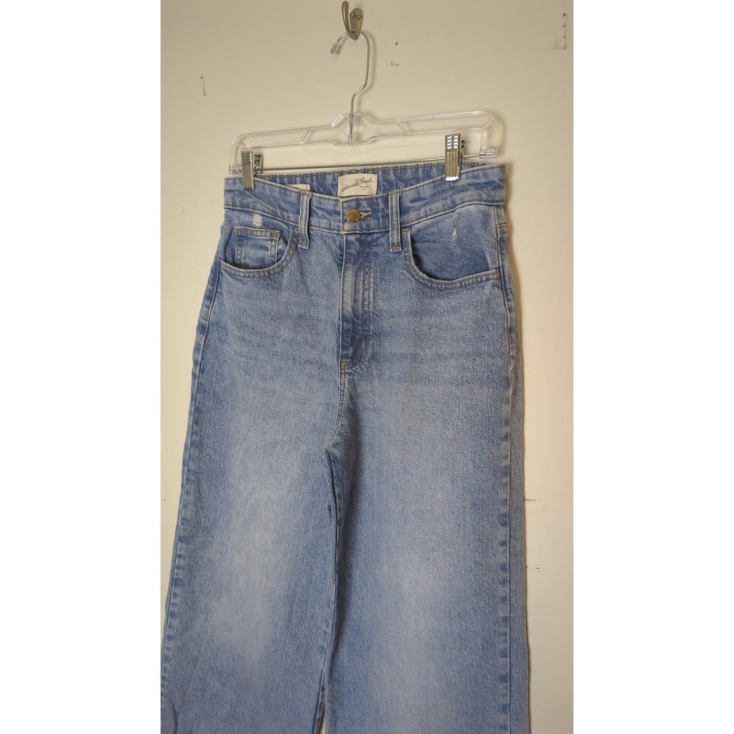 Retro Utility Streetwear High-rise Wide Straight Leg Raw Hem Jeans 6R
