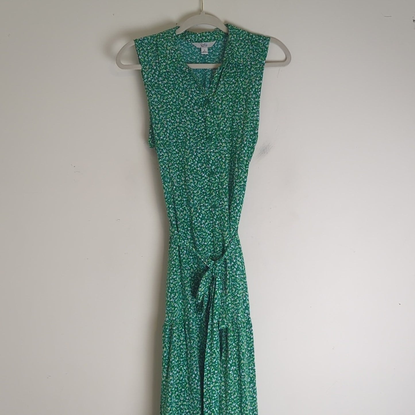 Kelly Green Floral Farmhouse Maxi Dress With Pockets and Belt Women's Size Small