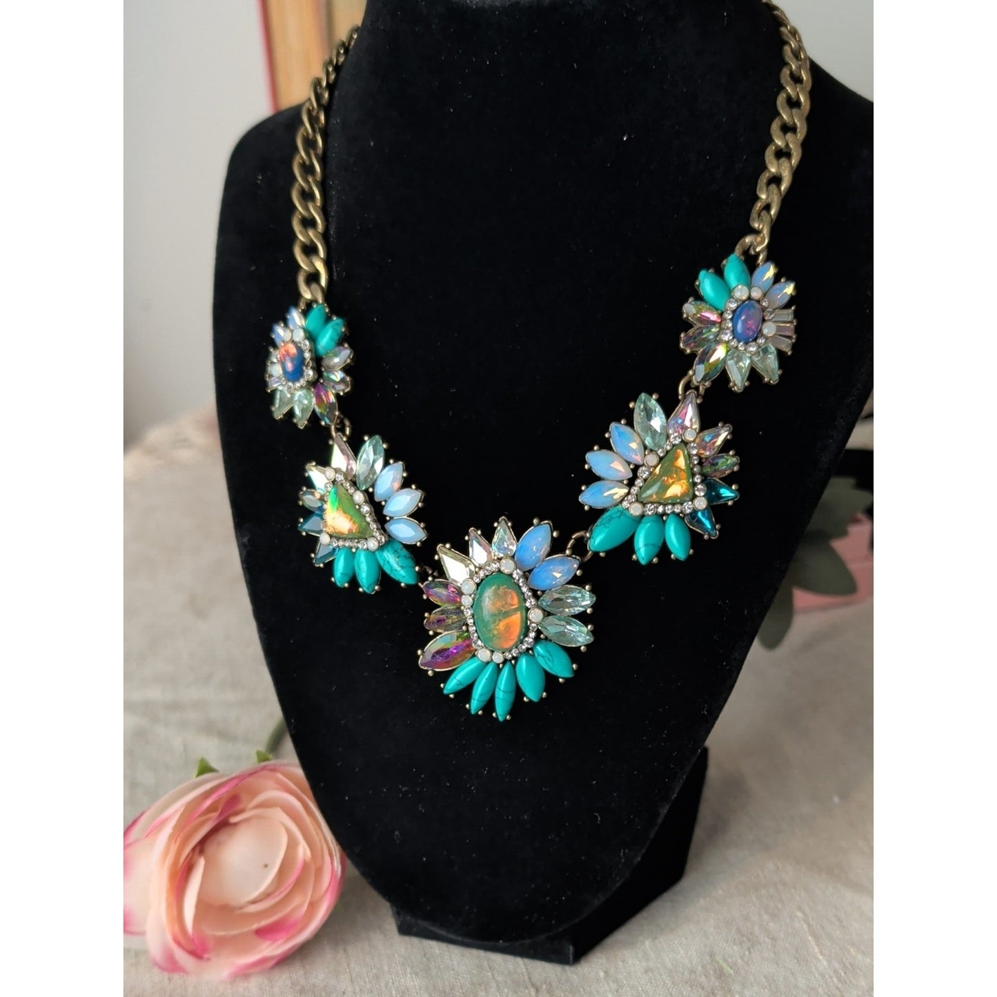 Chloe + Isabel Mermaidcore Statement Necklace Opalescent Crystal Turquoise Boho