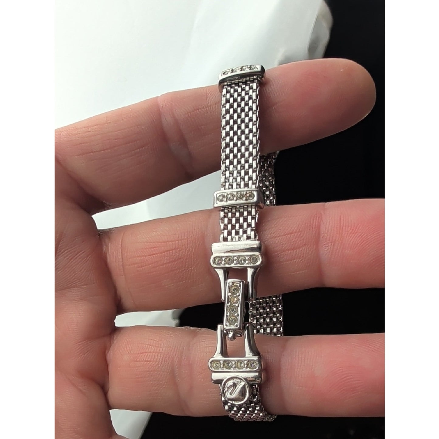 Swarovski Crystal Mesh Bracelet Silver Tone Minimalist Glam