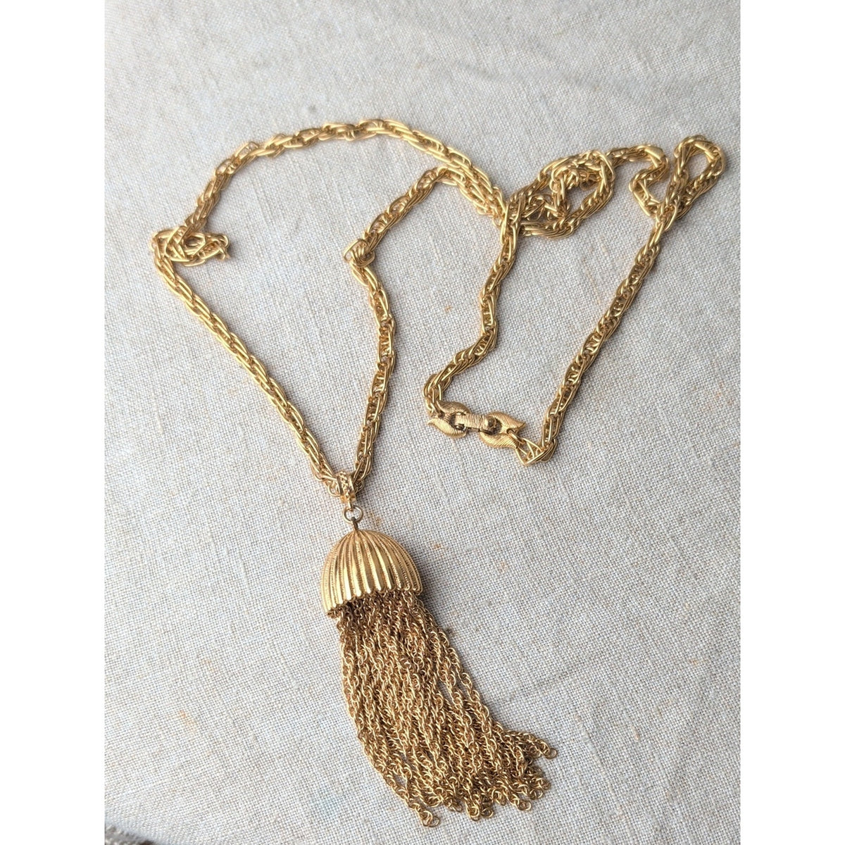 Vintage Monet Gold Tone Tassel Necklace Long Sautoir Statement Chain
