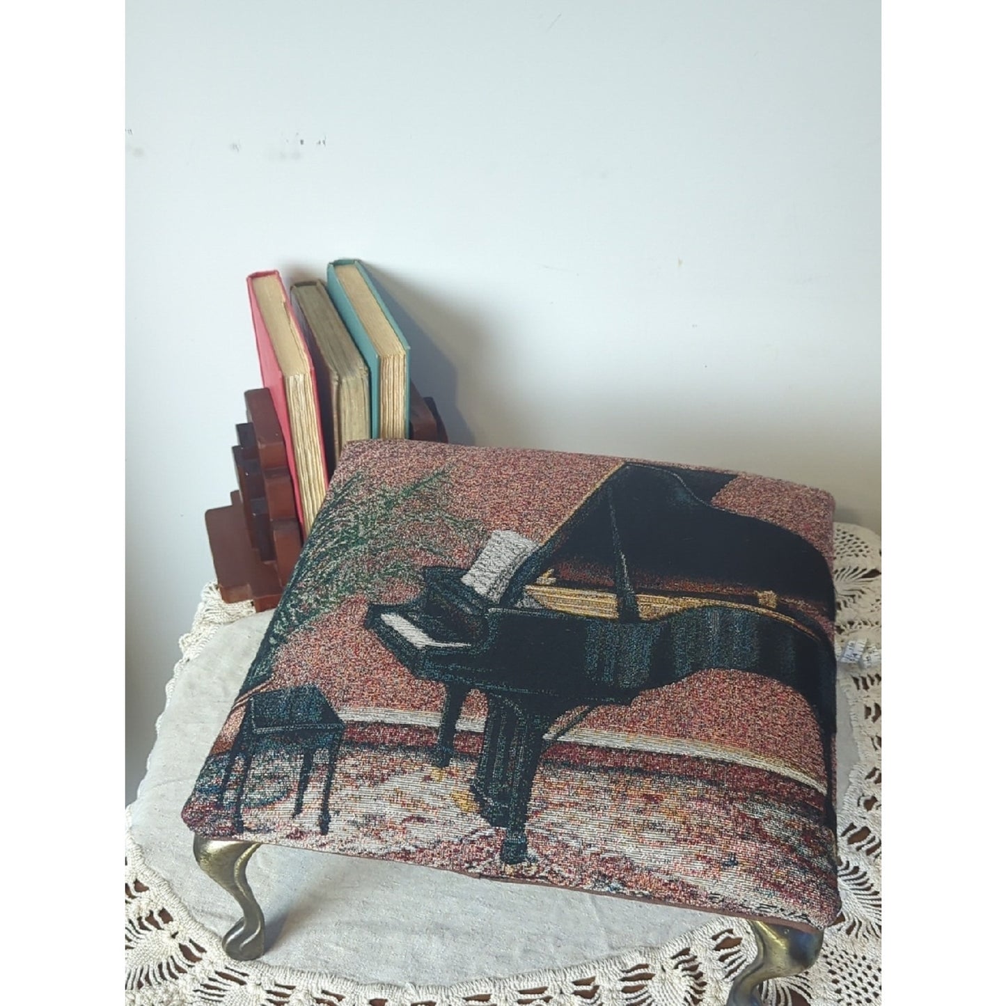 Vintage 90's/Y2K Tapestry Footstool  Baby Grand Piano Upholstery