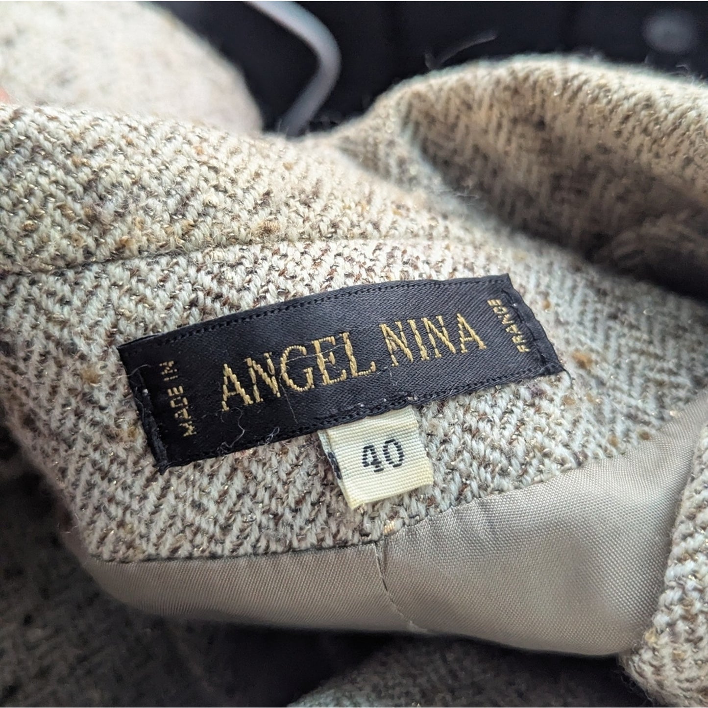 Vintage French Wool Tweed Blazer Angel Nina Paris Jacket Equestrian Style Small