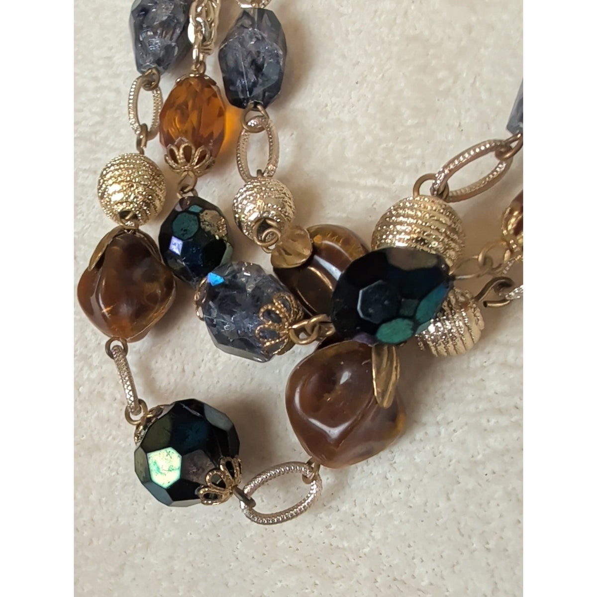 Vintage West Germany Mixed Media Statement Necklace Three Multi Layer