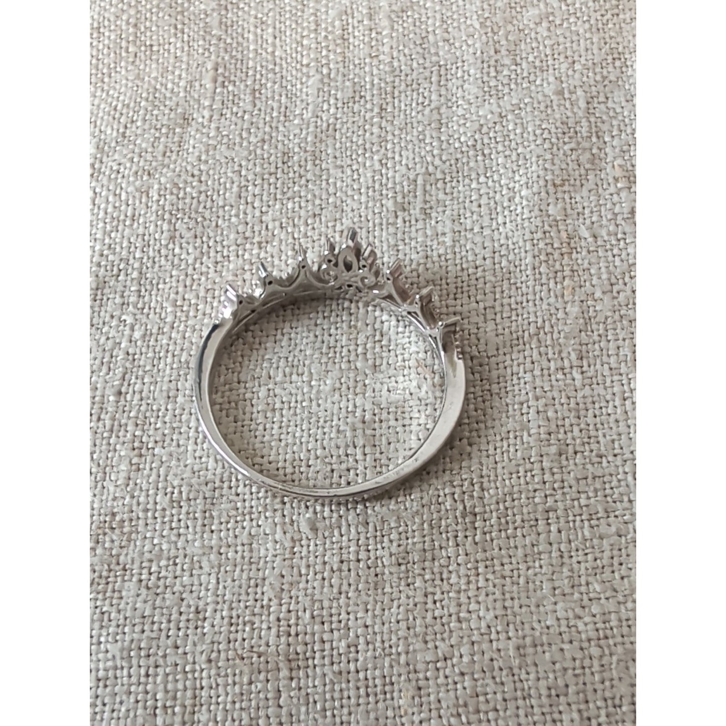 925 Sterling Silver Princess Tiara Crown Ring CZ Size 9.5