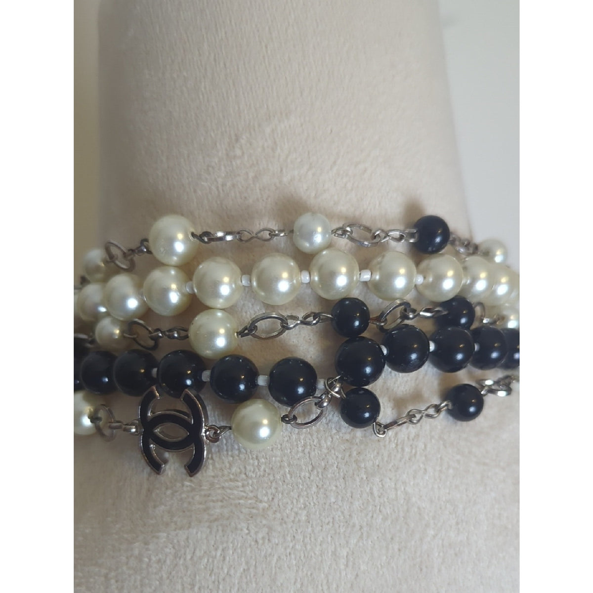 Black & Ivory Pearl Statement Necklace Layered Long Beaded Statement Strand
