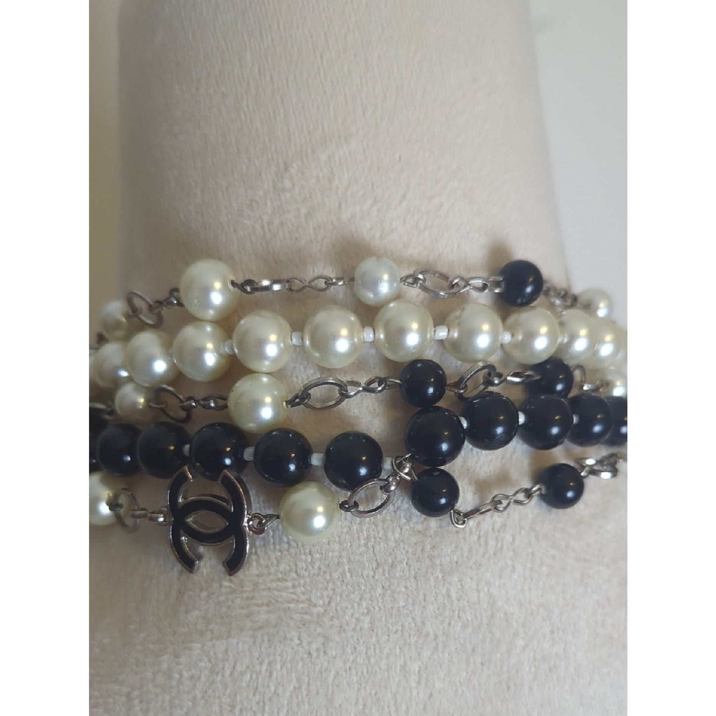 Black & Ivory Pearl Statement Necklace Layered Long Beaded Statement Strand