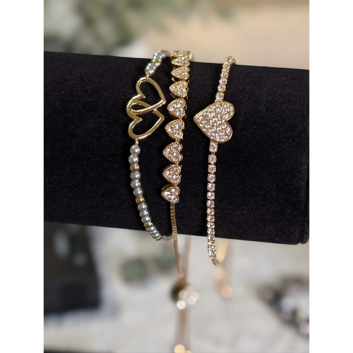 Coquette Heart Bracelet Stack Gold Tone Layered Set 3
