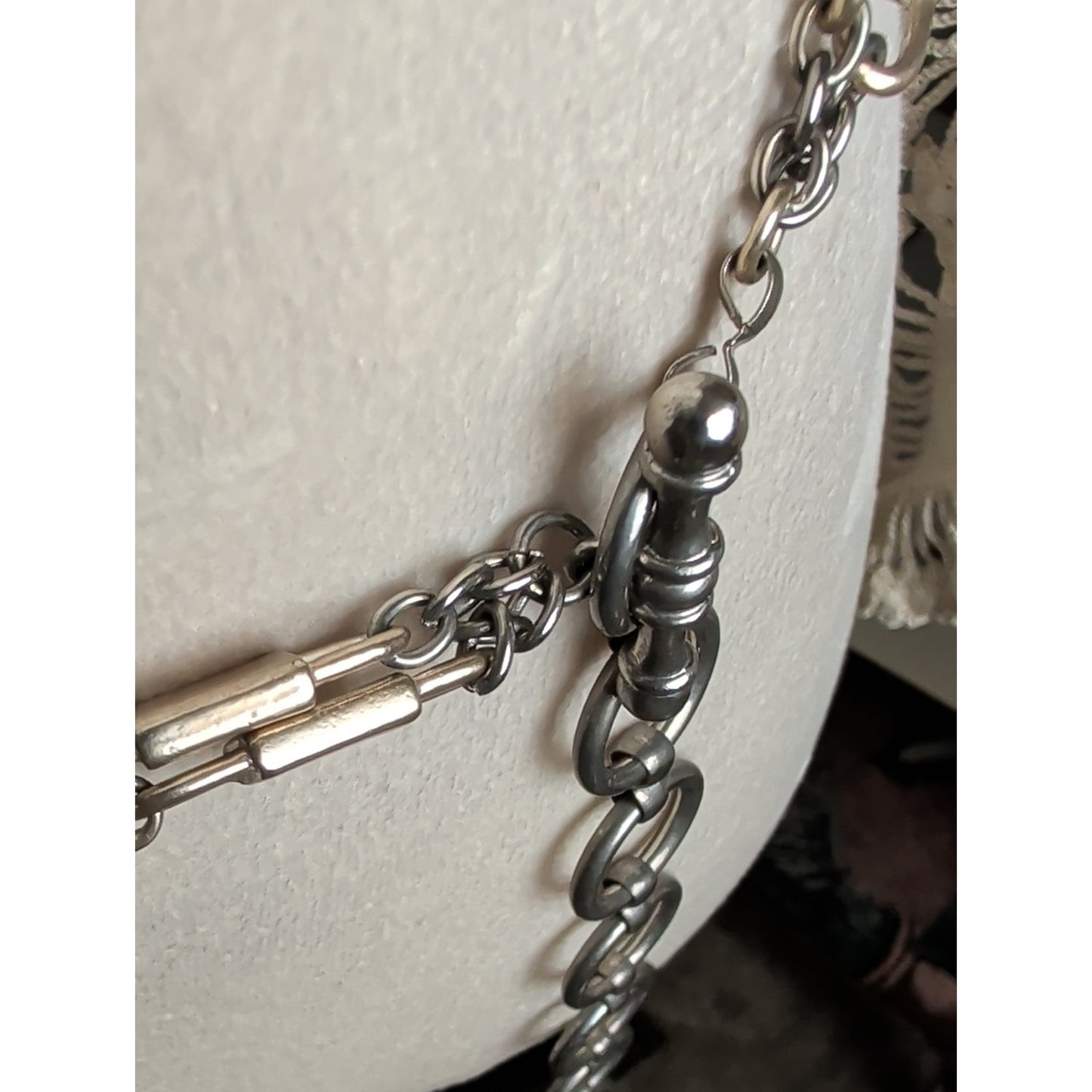 Vintage Silver Tone Brutalist Chain Belt Industrial O-Ring Statement