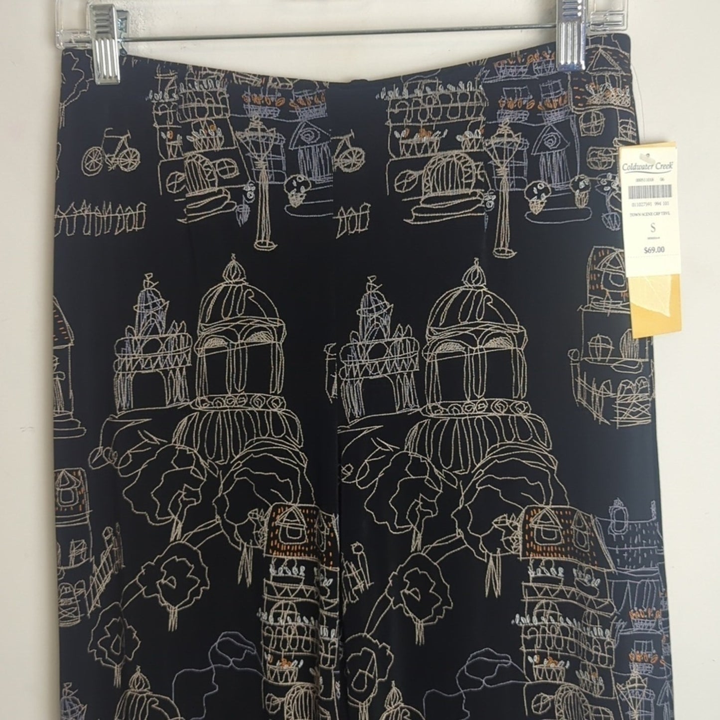 NWT Art to Wear Town Scene Capri Travel Knit Pull-on Elastic Pants Women's Small